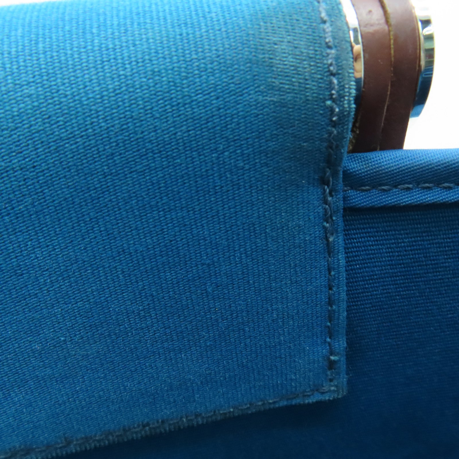 HERMES [Sharp Discount] Canvas CaBag Silver Buckle Shoulder Bag Blue