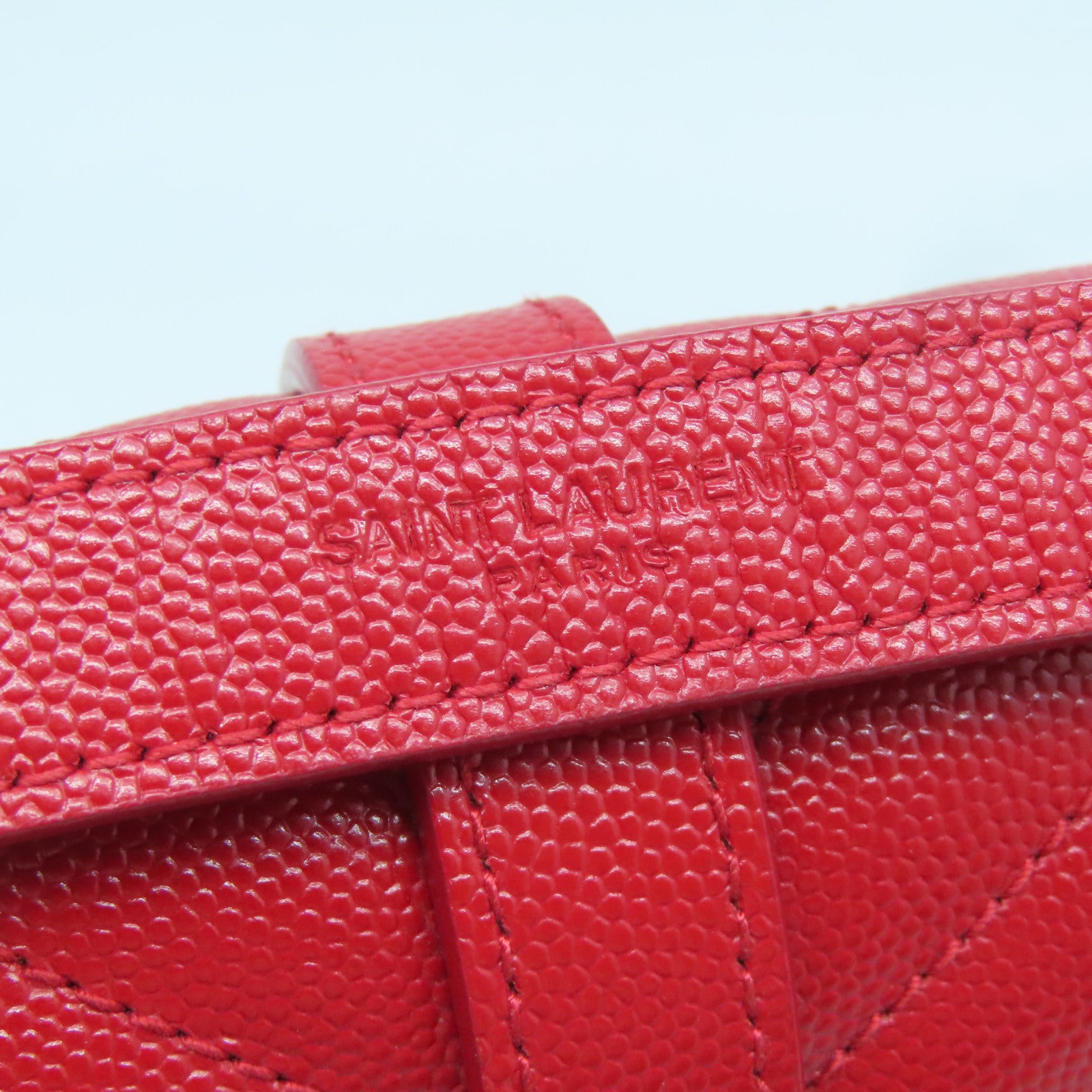 SAINT LAURENT 牛皮皮革Chain Shoulder銀扣肩背袋紅色