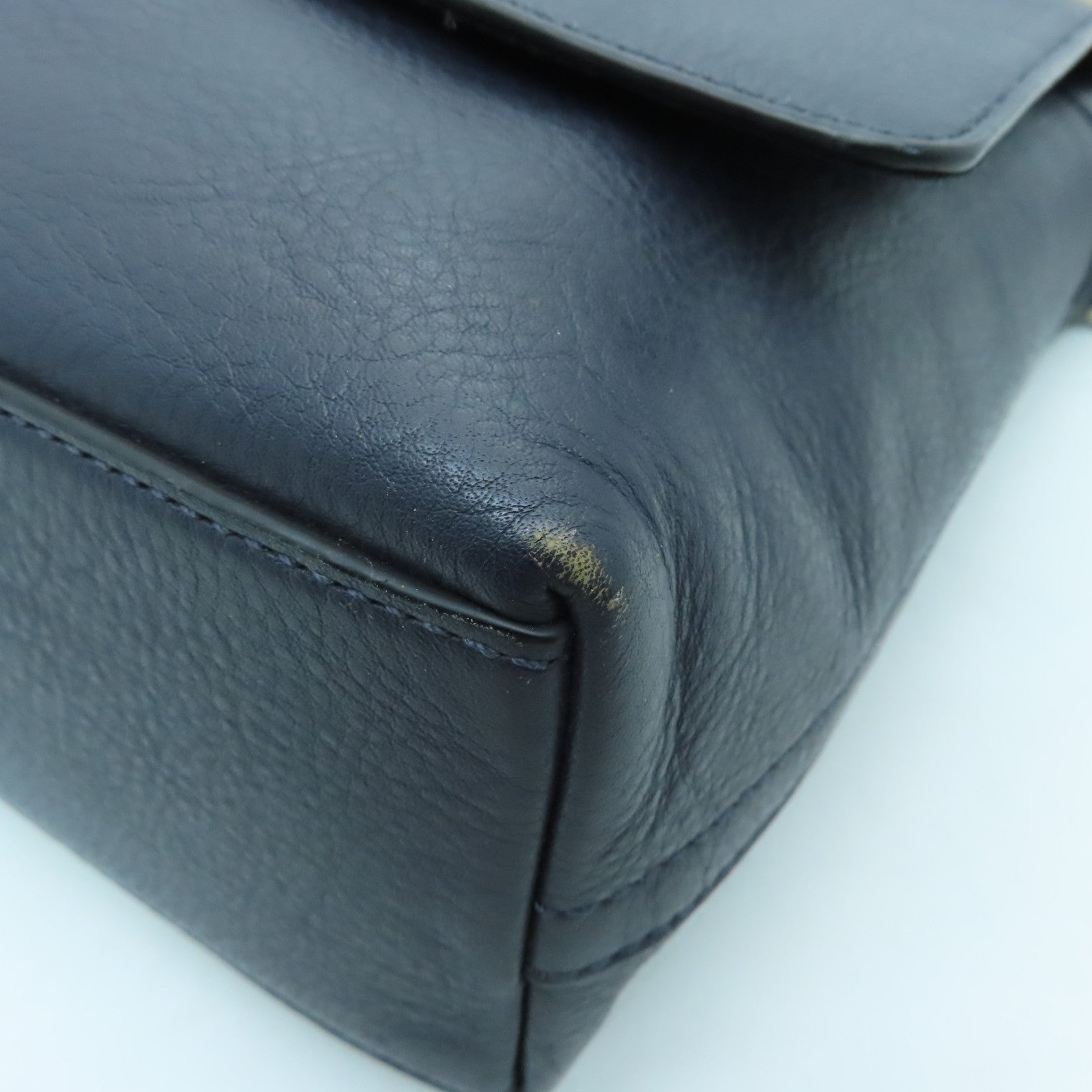COACH cowhide leather Shoulder Bag silver buckle shoulder bag dark blue