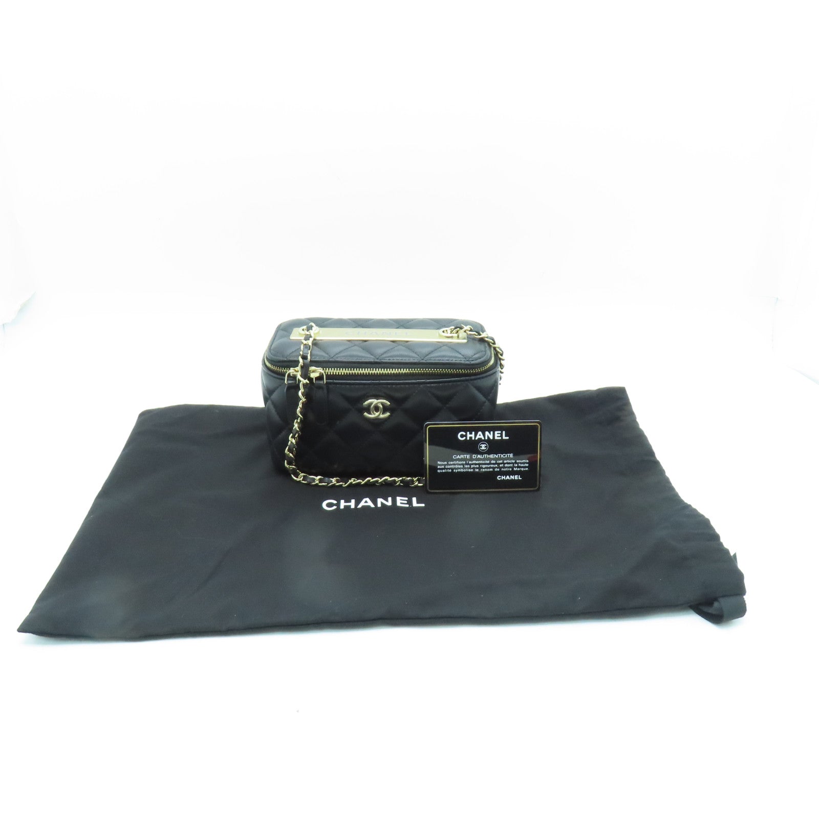 CHANEL 羊皮皮革Chain Shoulder Bag金扣鏈帶肩背袋黑色