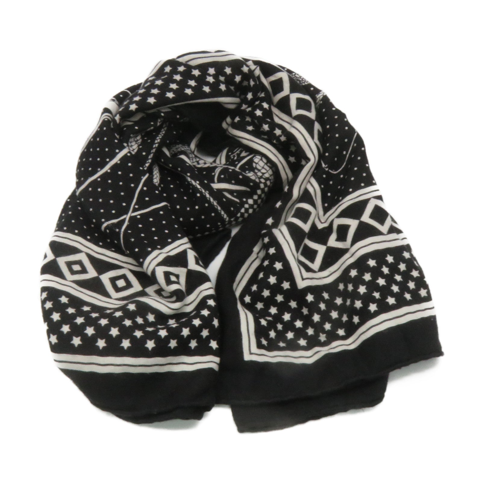 HERMES 羊絨/絲質Scarf絲巾黑色/白色