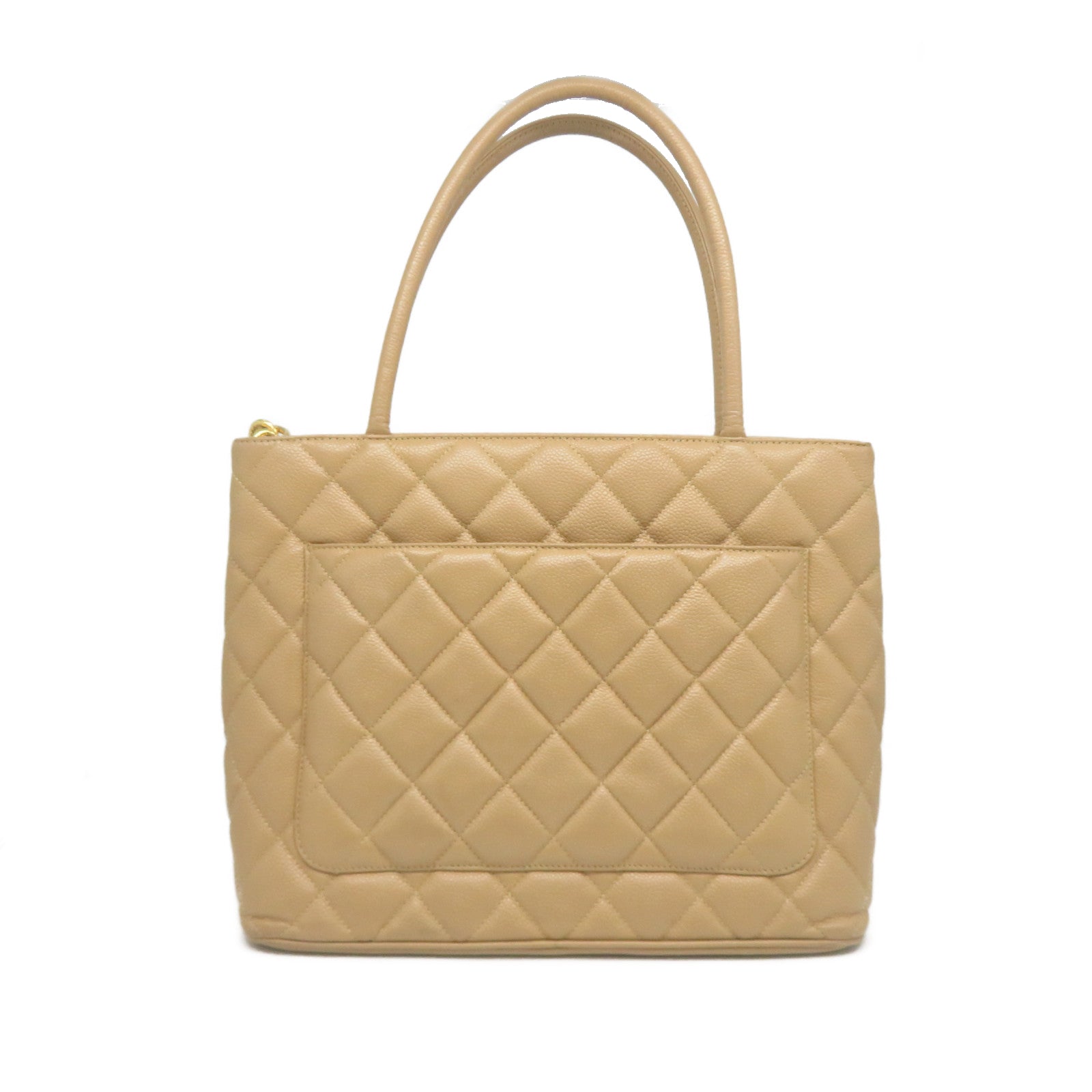 CHANEL 菱格牛皮皮革Shoulder Bag金扣肩背袋米色