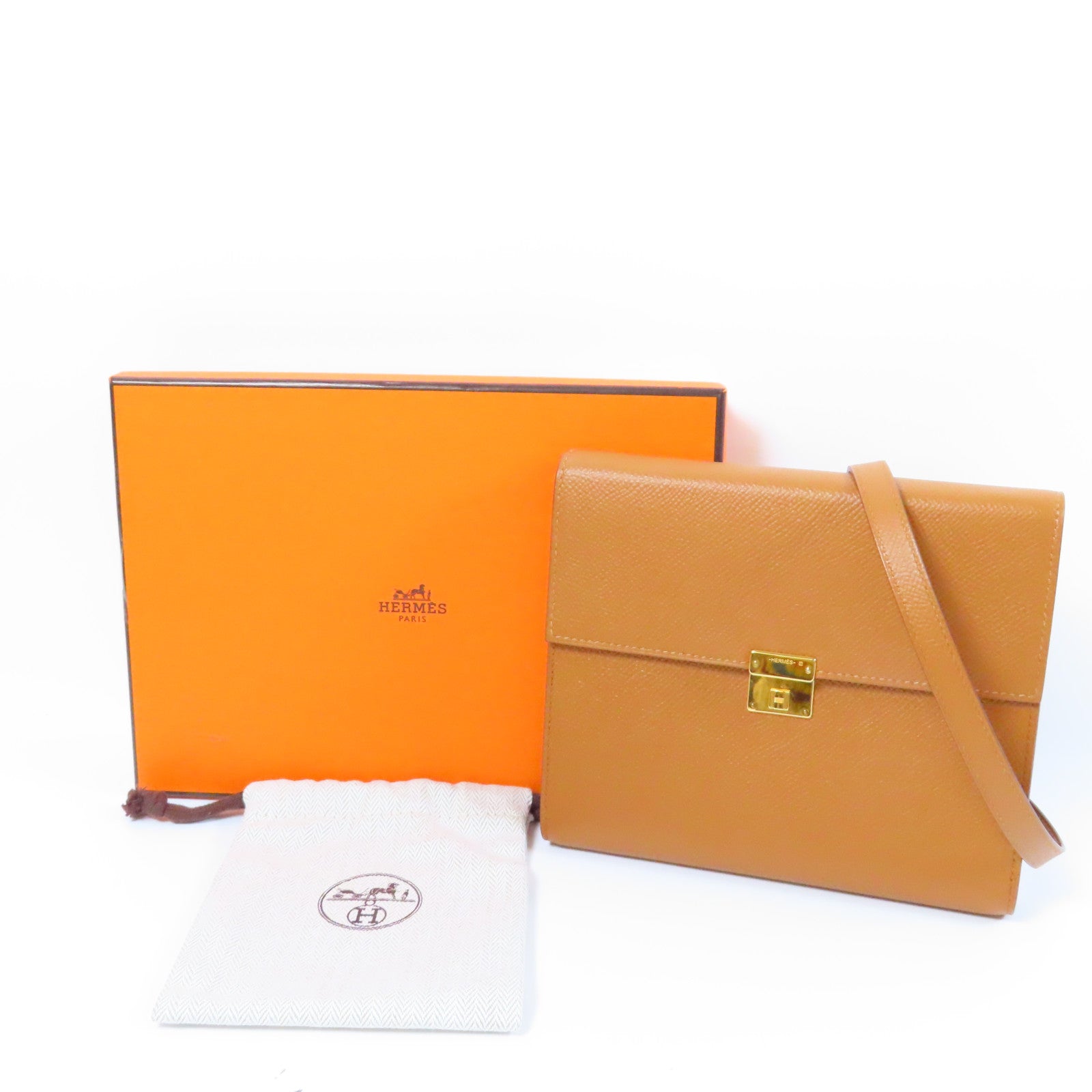 HERMES Epsom皮革Clic 16金扣肩背袋Gold經典駝色