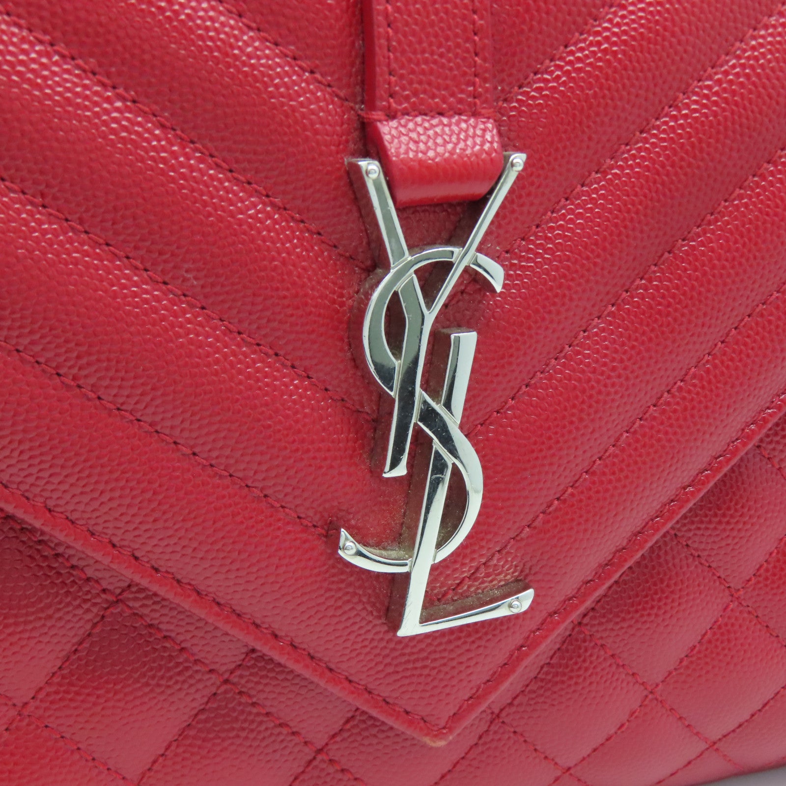 SAINT LAURENT 牛皮皮革Chain Shoulder銀扣肩背袋紅色
