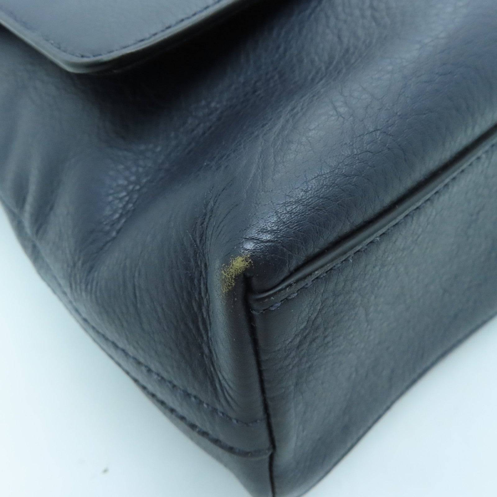 COACH cowhide leather Shoulder Bag silver buckle shoulder bag dark blue