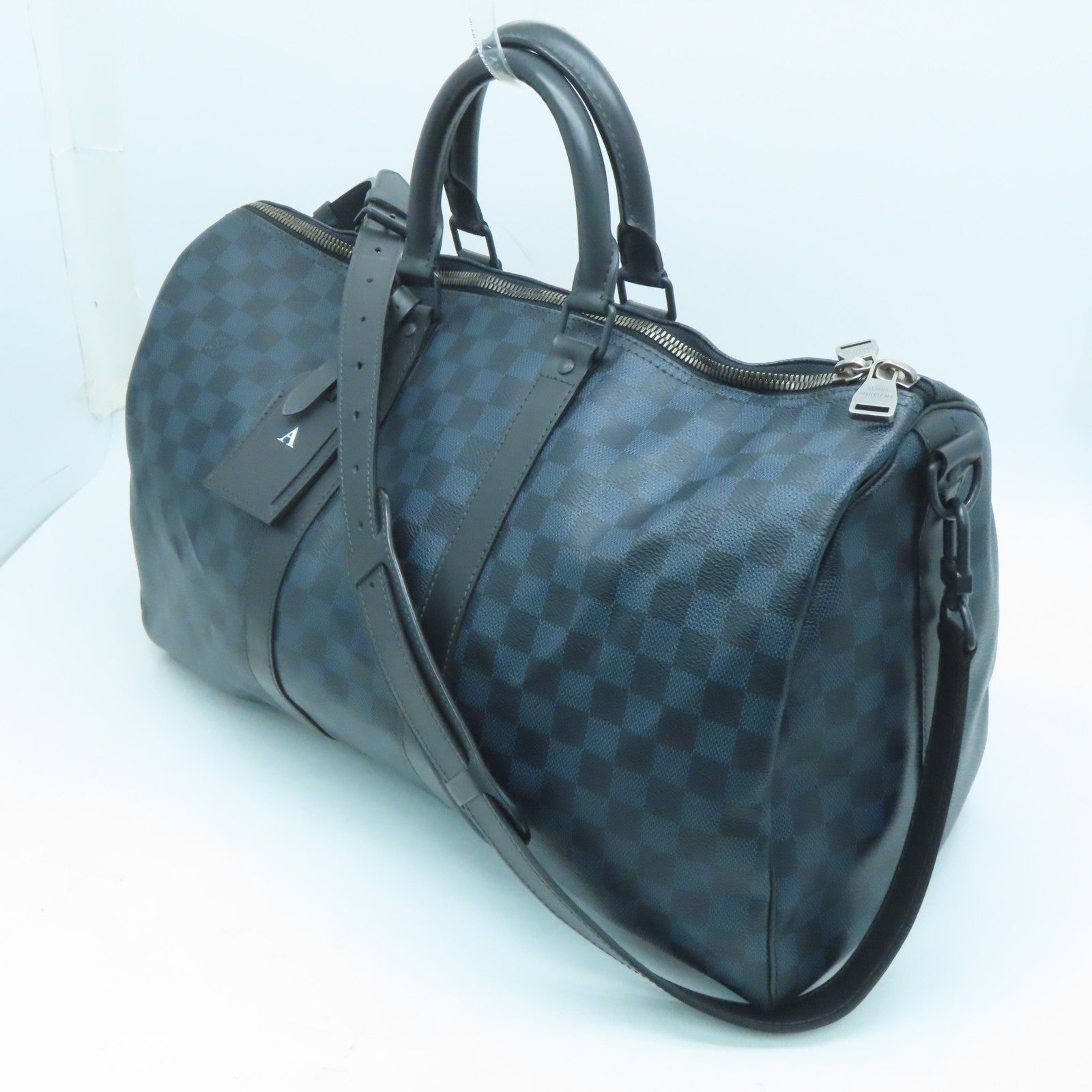 LOUIS VUITTON Damier Keepall A De Bandelier 45波士顿包黑色蓝色
