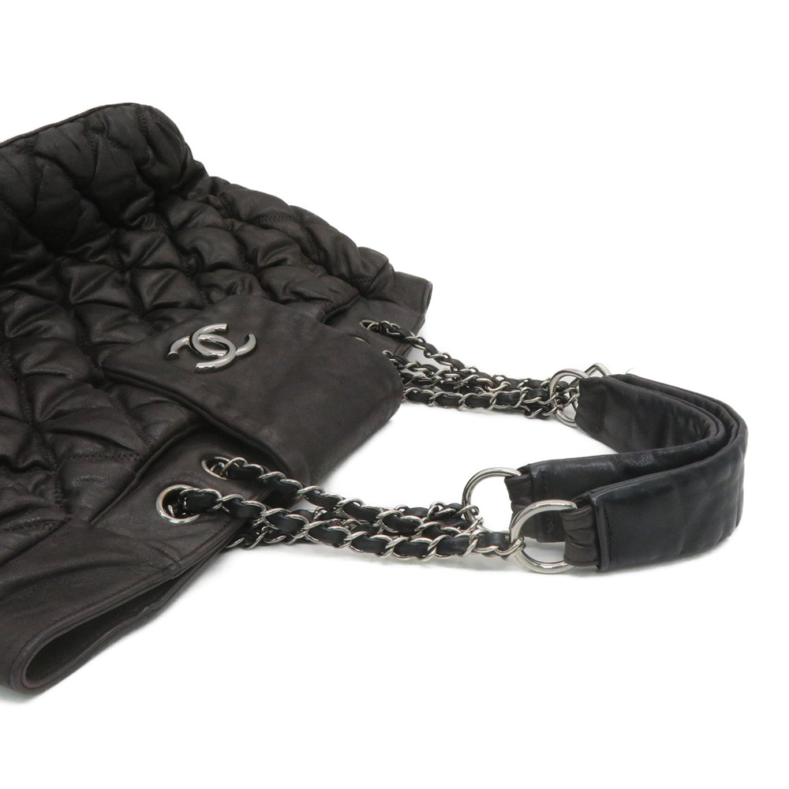 CHANEL 菱格牛皮皮革Tote Bag銀扣手挽袋黑色