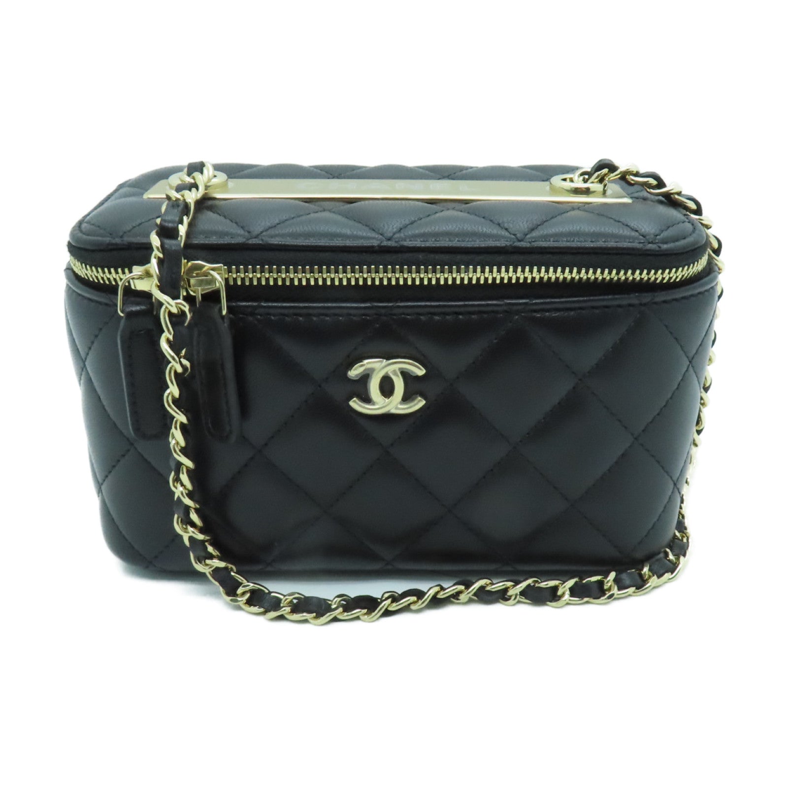 CHANEL 羊皮皮革Chain Shoulder Bag金扣鏈帶肩背袋黑色