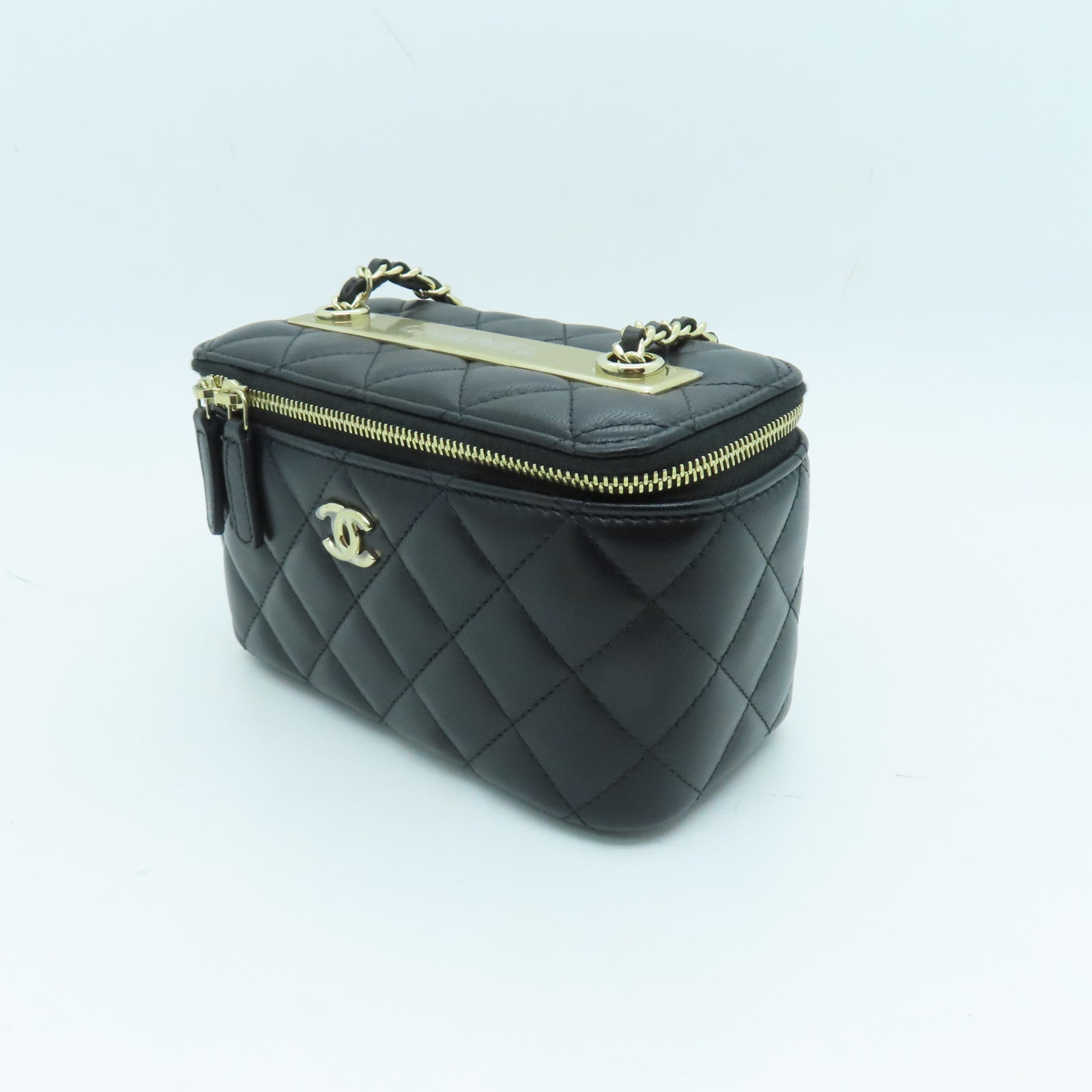 CHANEL 羊皮皮革Chain Shoulder Bag金扣鏈帶肩背袋黑色