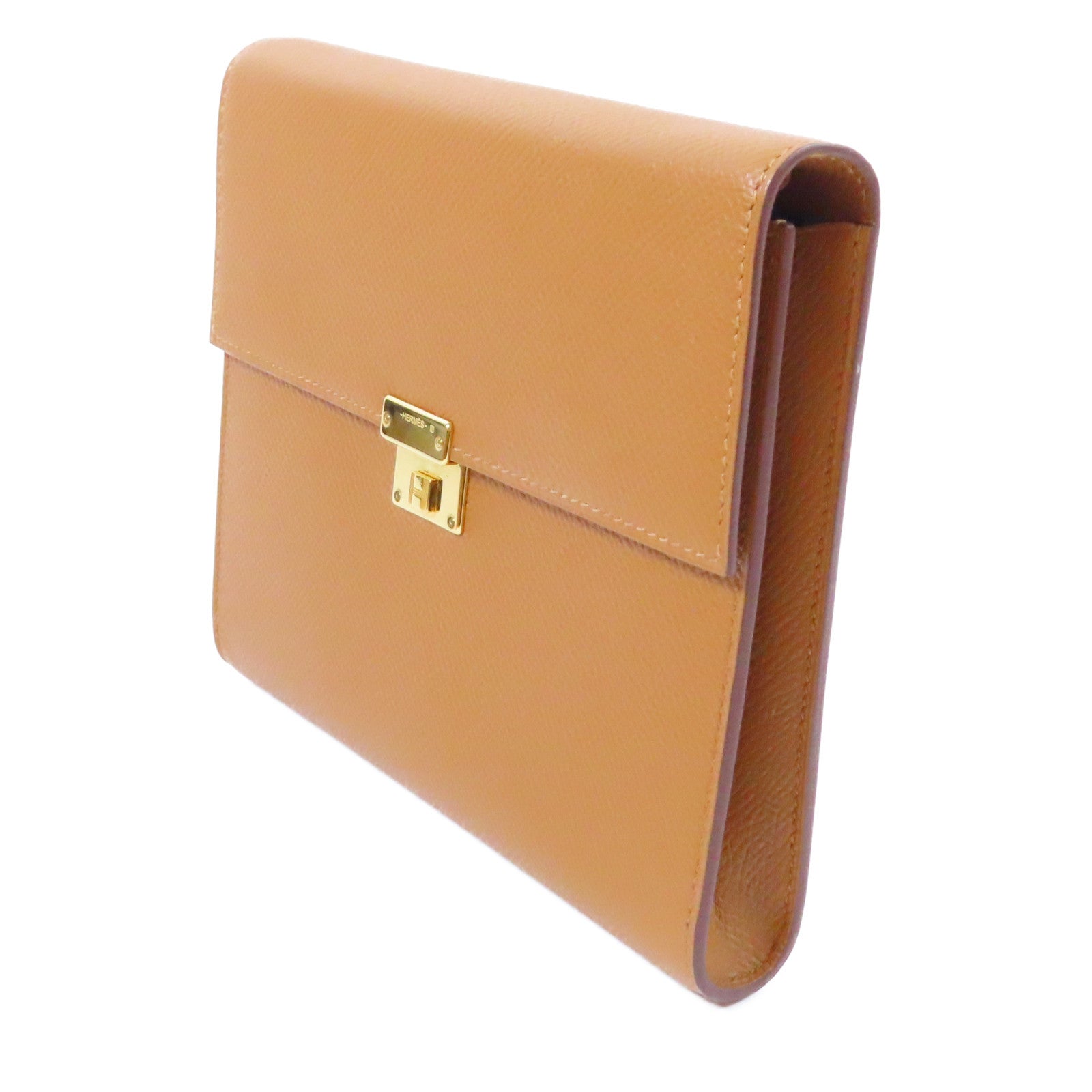 HERMES Epsom皮革Clic 16金扣肩背袋Gold經典駝色