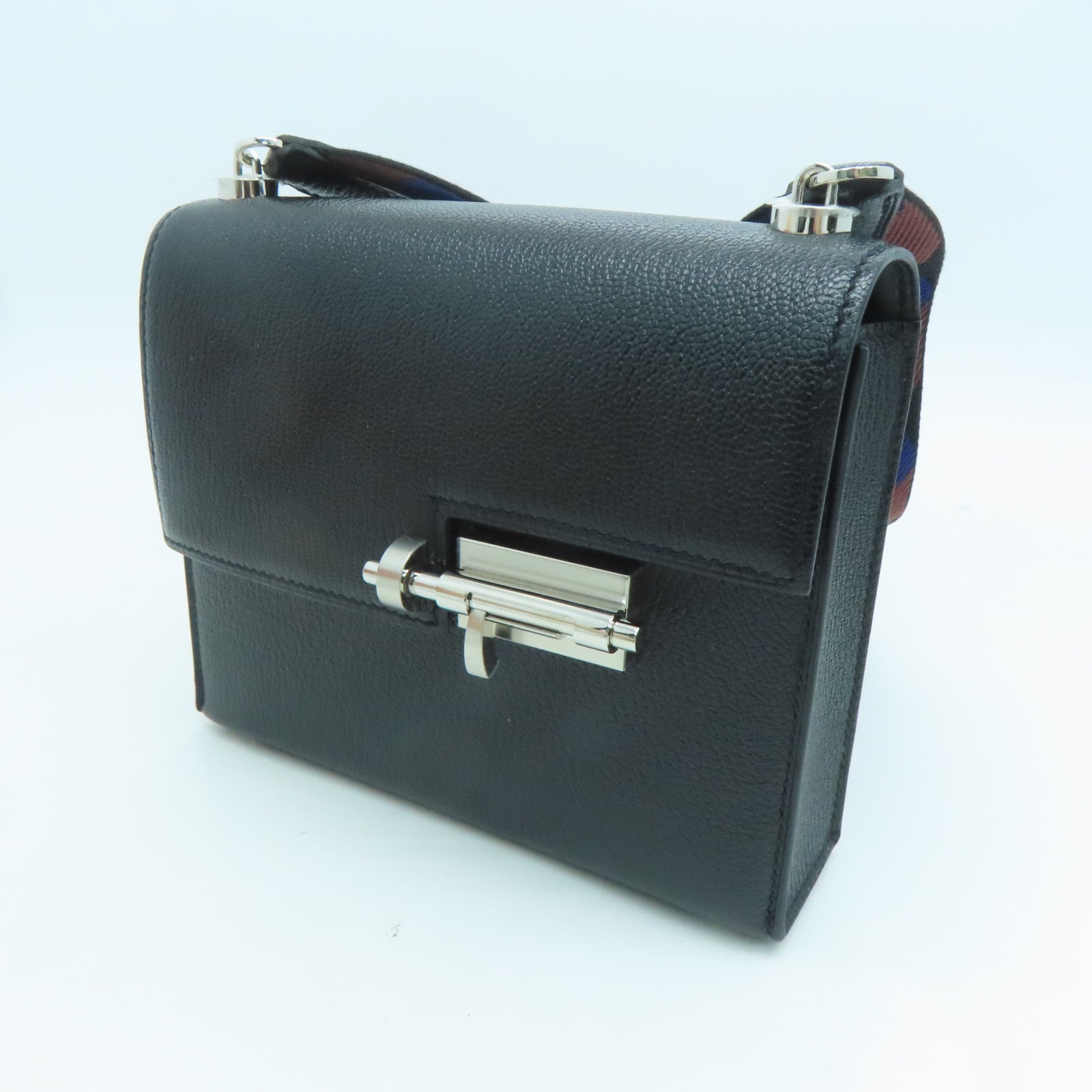 HERMES Chevre Leather Verrou Mini Silver Buckle Shoulder Bag