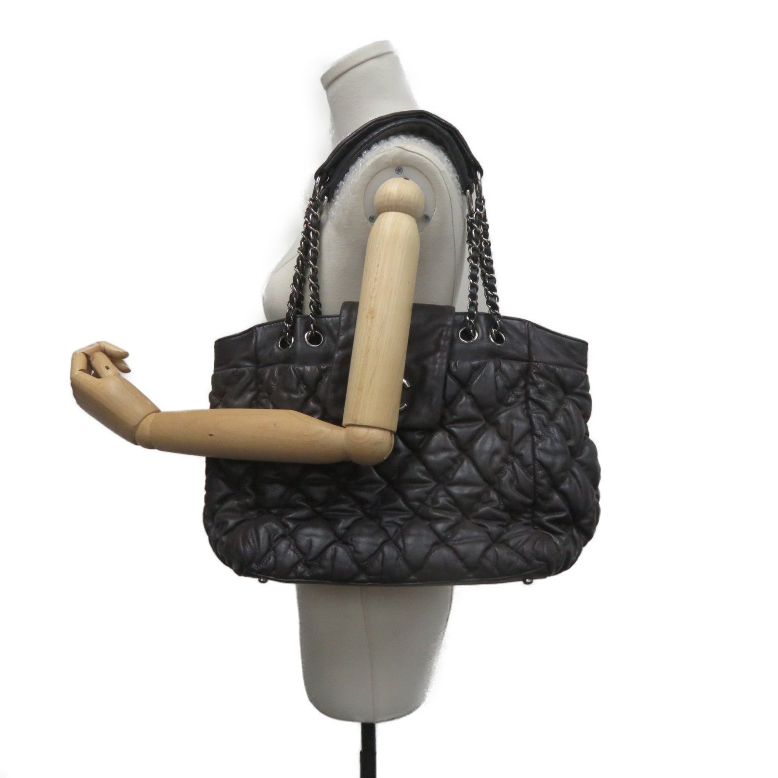 CHANEL 菱格牛皮皮革Tote Bag銀扣手挽袋黑色