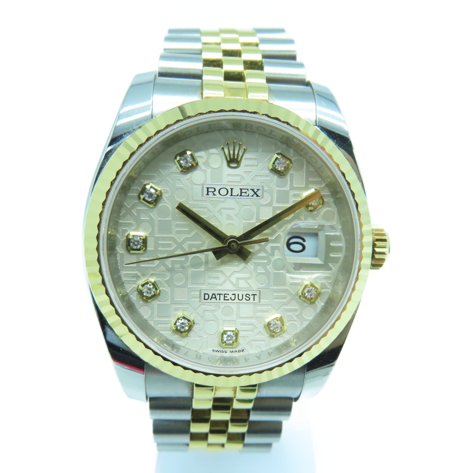 ROLEX Datejust不鏽鋼/18K黃金鑽石手錶自動機芯銀色