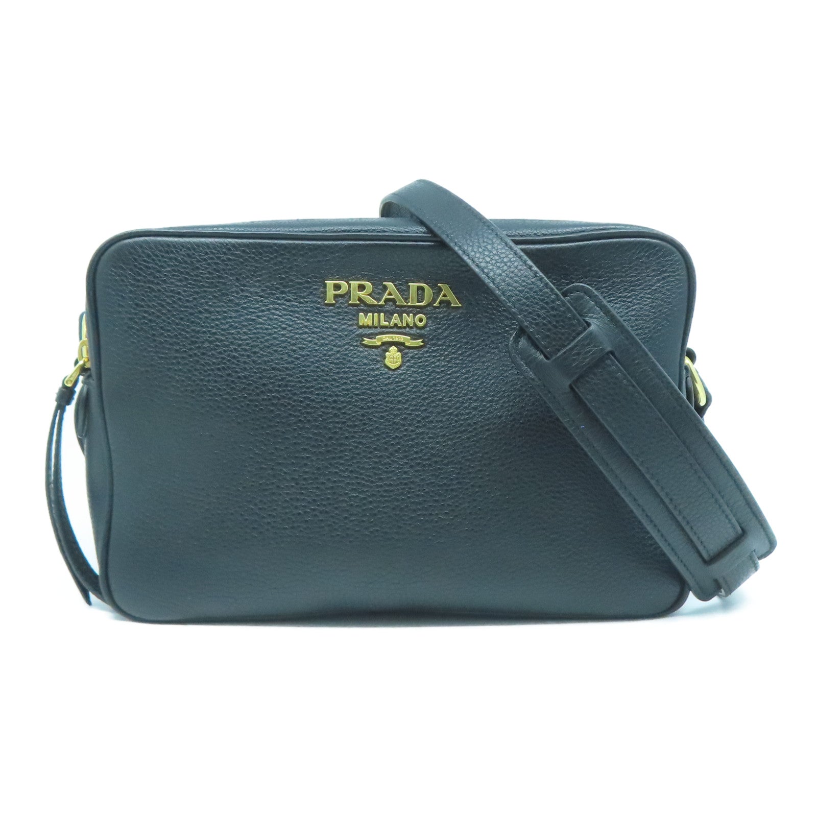 PRADA 牛皮皮革Shoulder Bag金扣肩背袋黑色