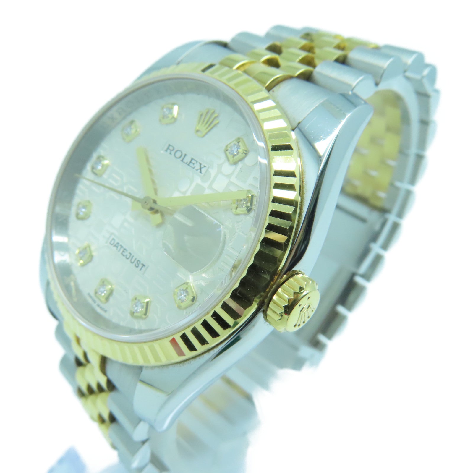 ROLEX Datejust不鏽鋼/18K黃金鑽石手錶自動機芯銀色