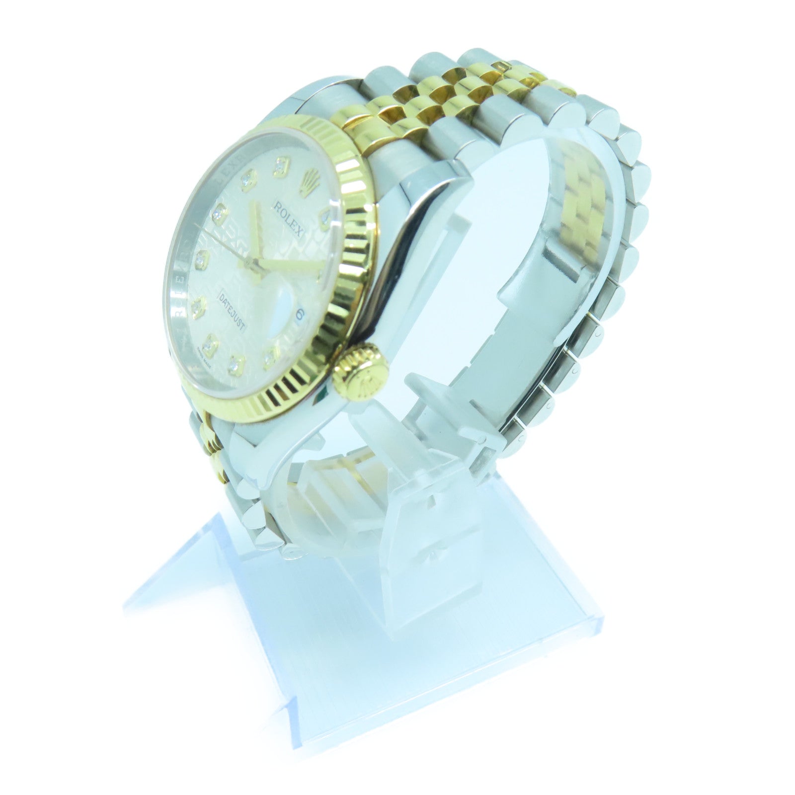 ROLEX Datejust不鏽鋼/18K黃金鑽石手錶自動機芯銀色
