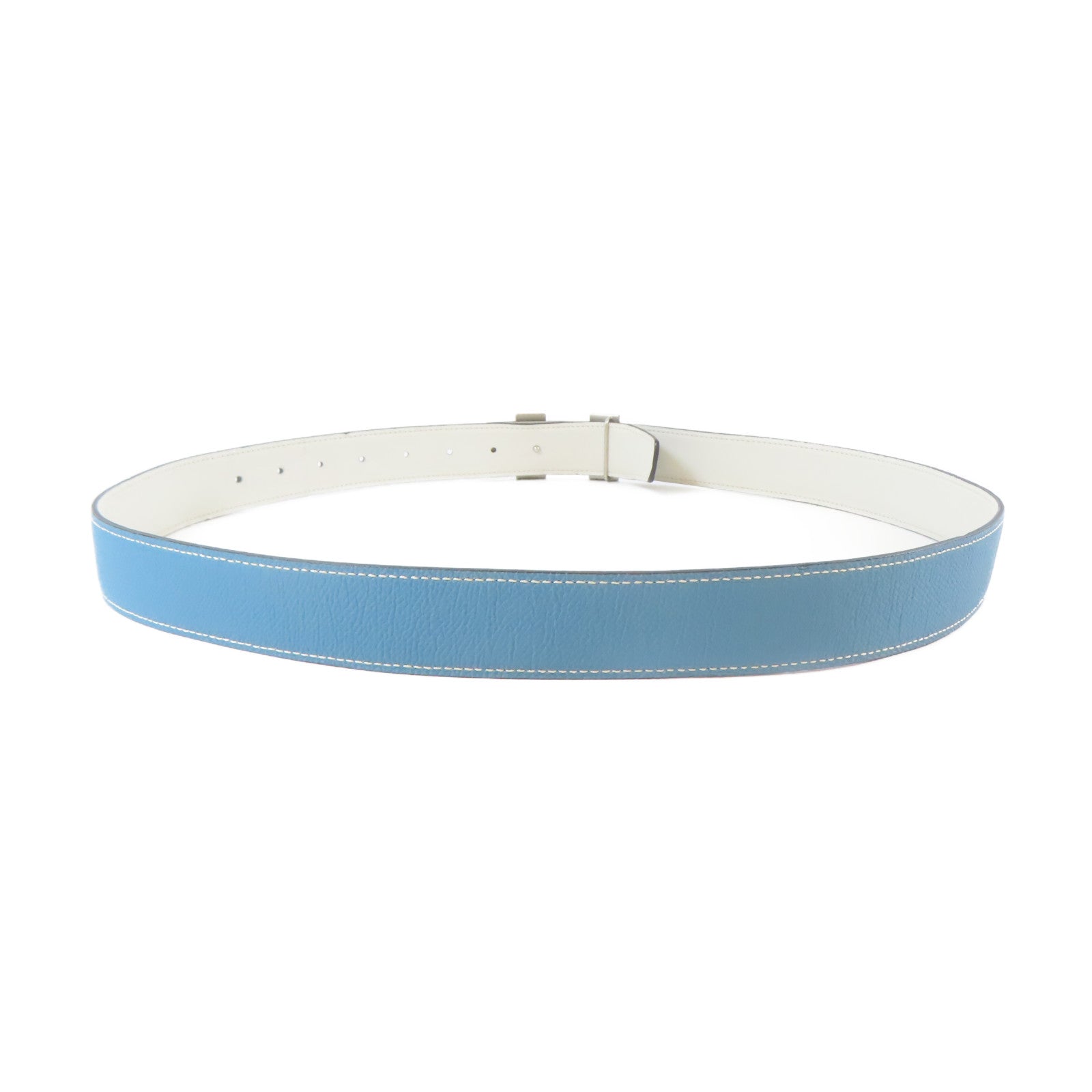 HERMES Epsom皮革H Belt銀扣皮帶藍色/白色