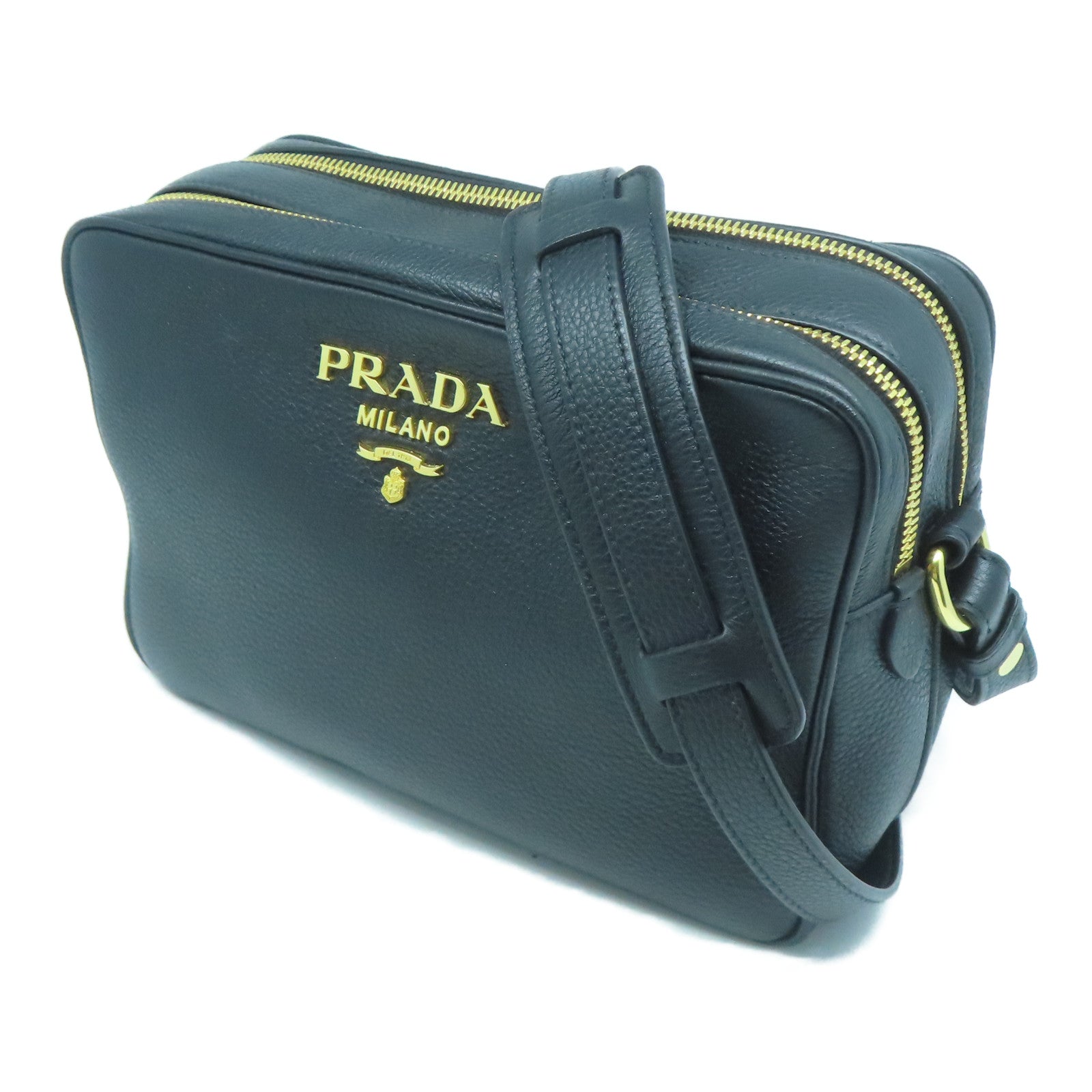 PRADA 牛皮皮革Shoulder Bag金扣肩背袋黑色