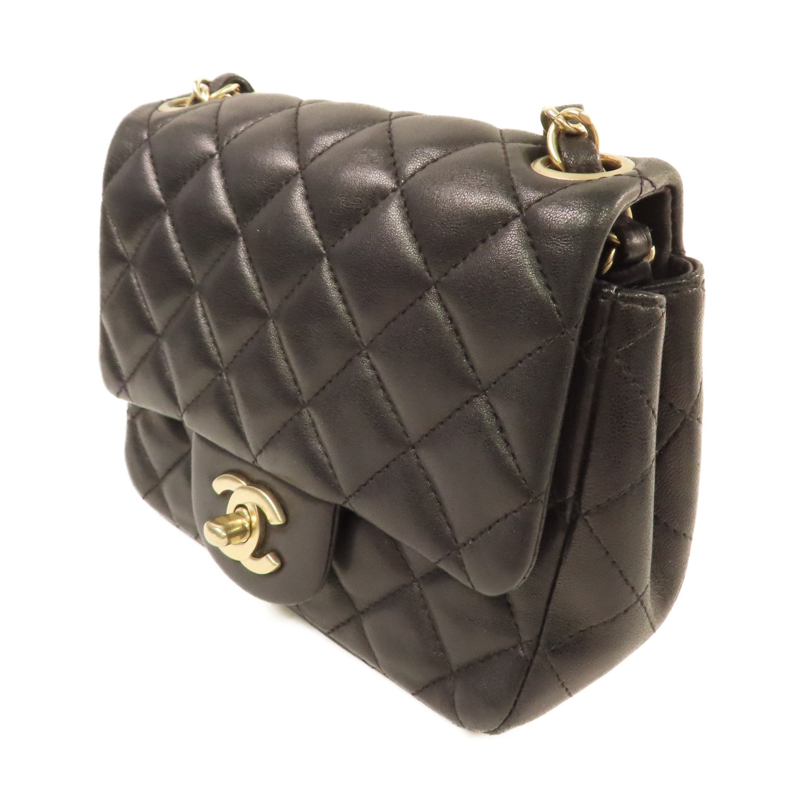 CHANEL 菱格羊皮皮革Chain Shoulder Bag金扣鏈帶肩背袋黑色