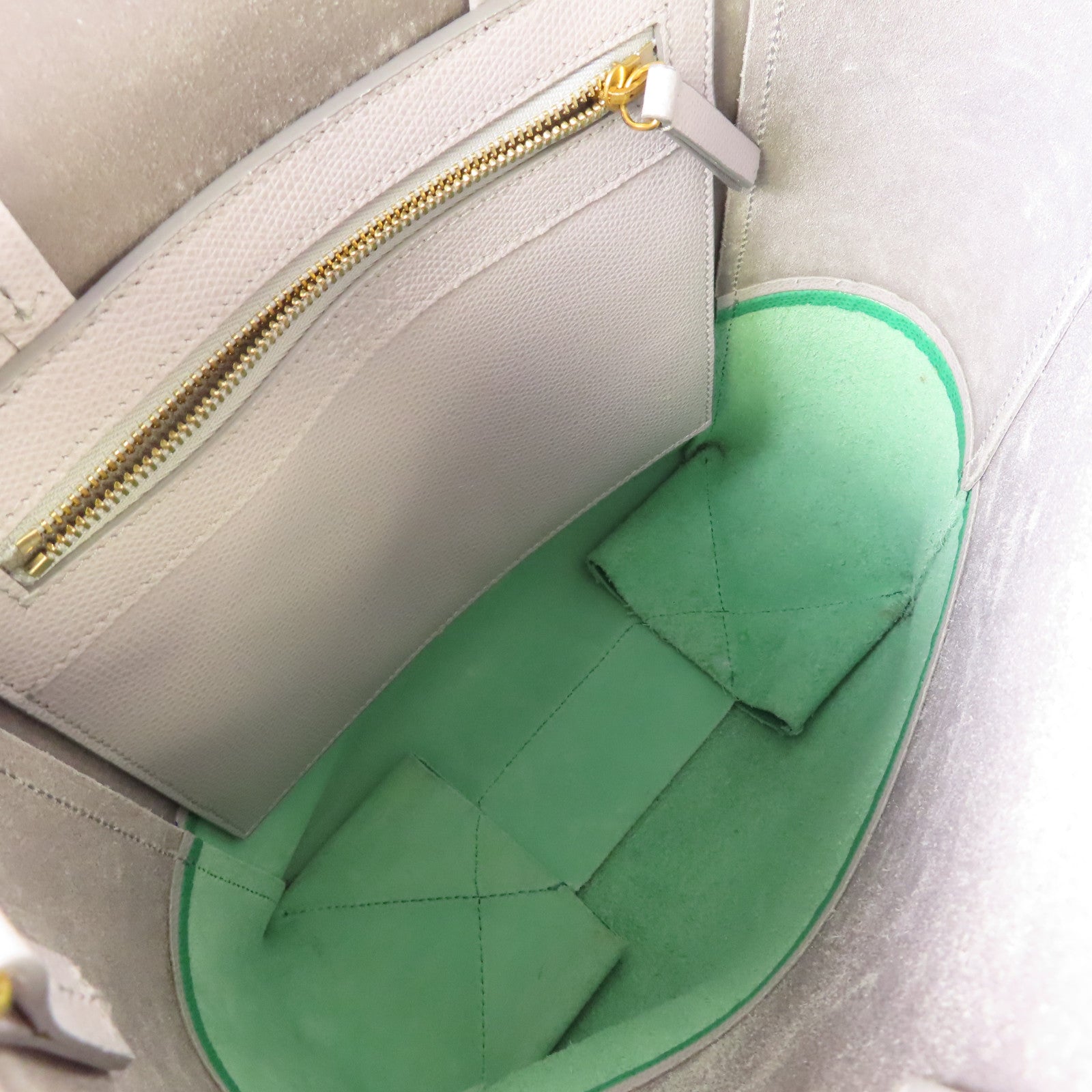 CELINE 牛皮皮革Cabas Vertical 2Way Shoulder Bag手挽肩背兩用袋灰色/綠色