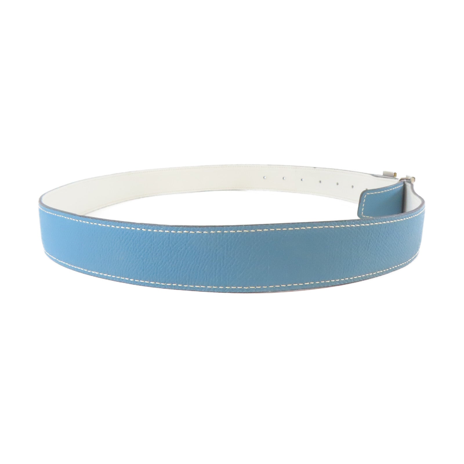 HERMES Epsom皮革H Belt銀扣皮帶藍色/白色