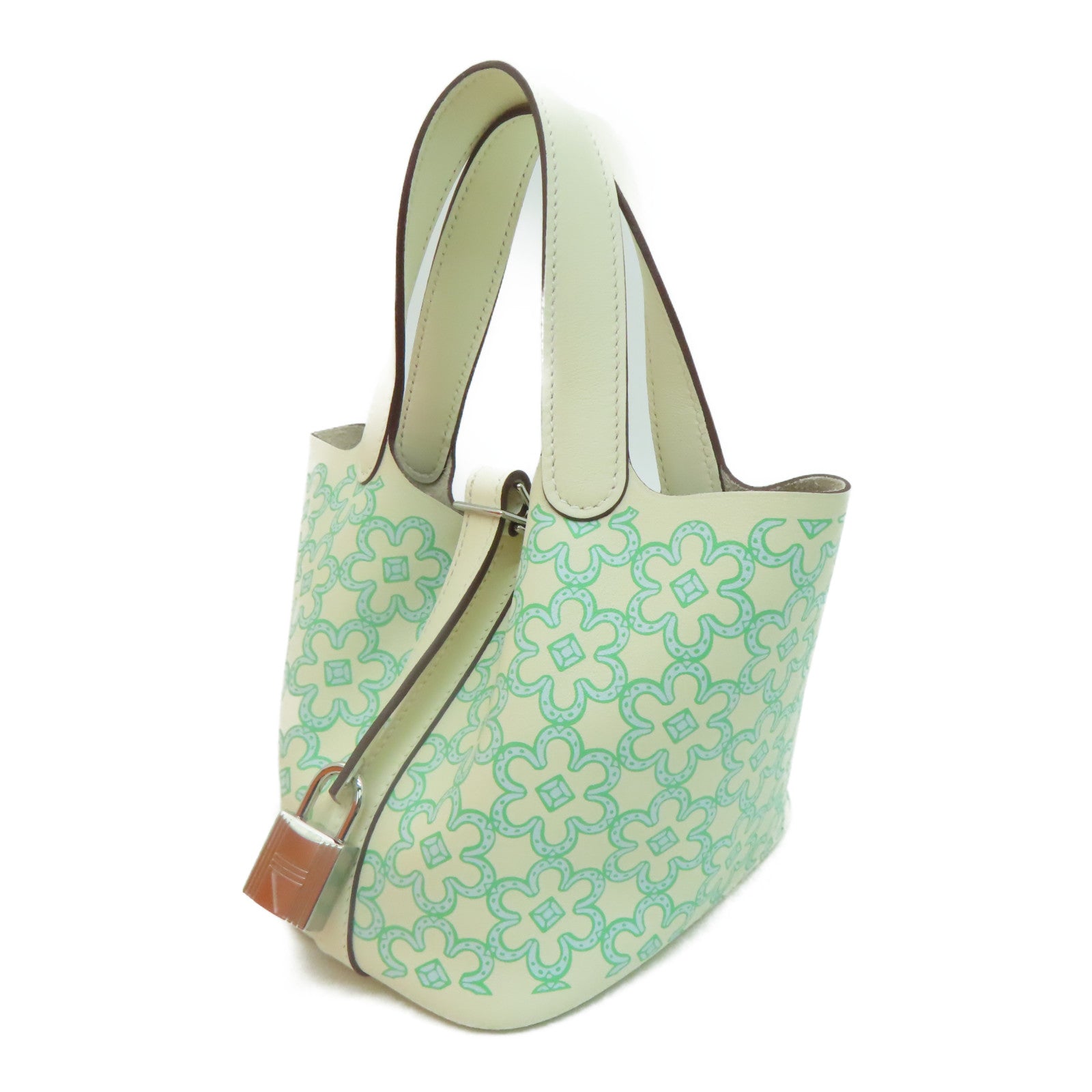 HERMES Swift皮革Picotin Lucky Daisy Mirco银扣手挽袋Nata/米白色绿色