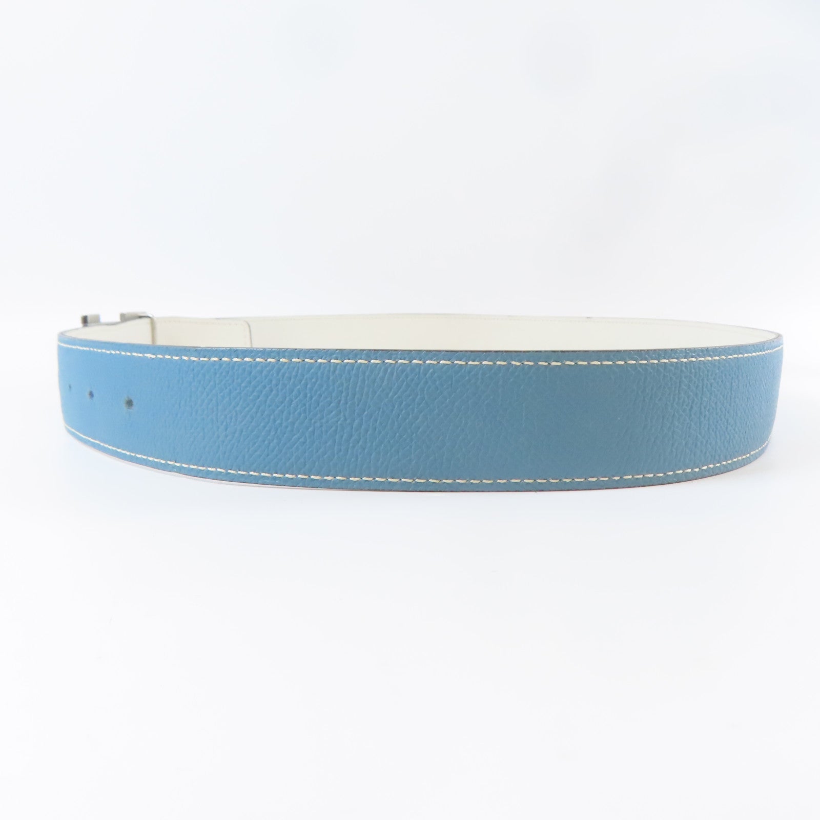 HERMES Epsom皮革H Belt銀扣皮帶藍色/白色