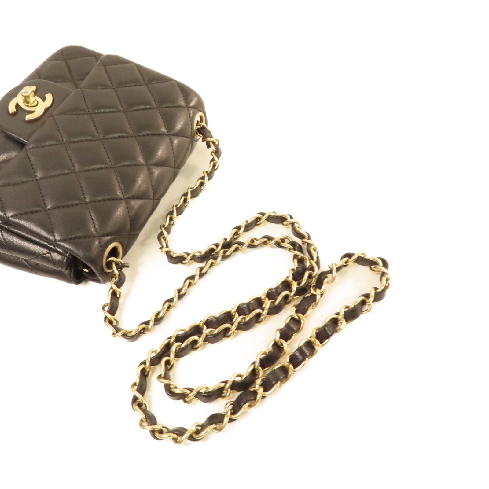 CHANEL 菱格羊皮皮革Chain Shoulder Bag金扣鏈帶肩背袋黑色