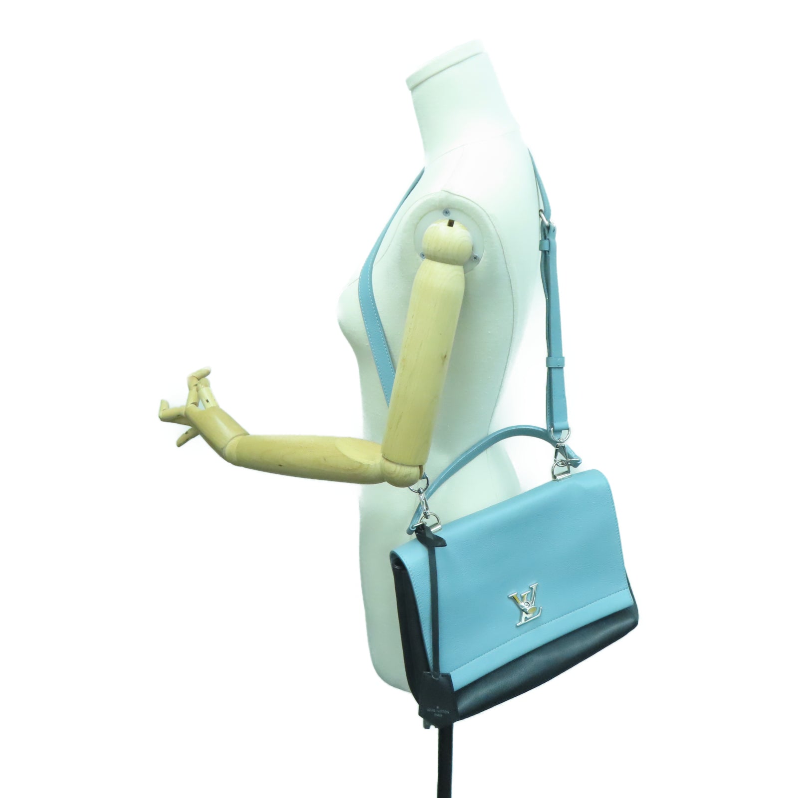 LOUIS VUITTON 牛皮皮革Lockme ll银扣肩背袋蓝色