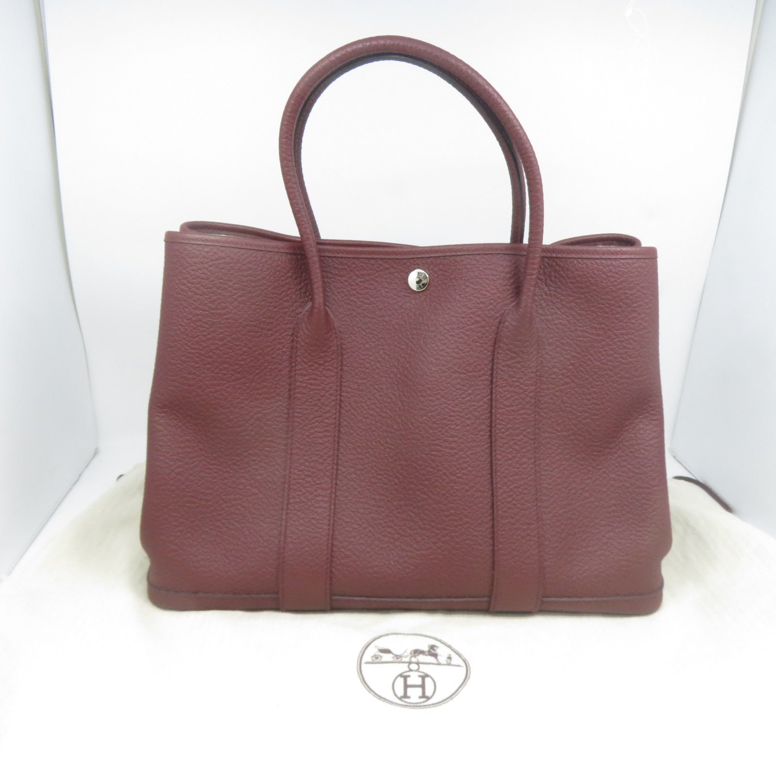HERMES Negonda皮革Garden Party PM銀扣手挽袋酒紅色