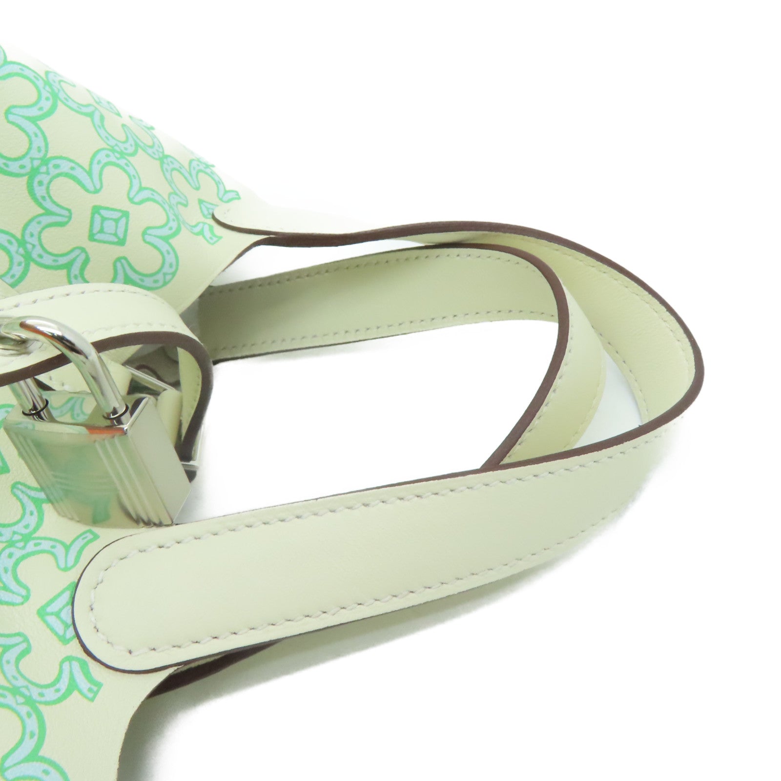 HERMES Swift皮革Picotin Lucky Daisy Mirco银扣手挽袋Nata/米白色绿色