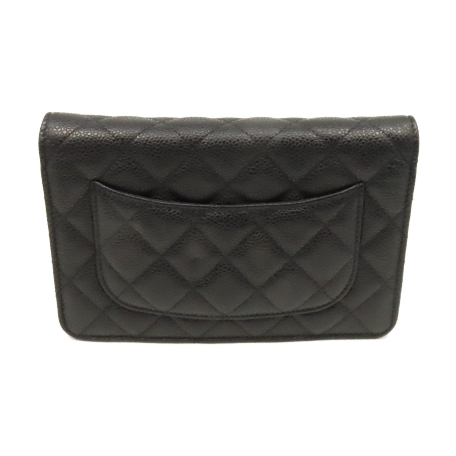 CHANEL 菱格Caviar皮革Wallet On Chain Shoulder Bag銀扣鏈帶肩背袋黑色