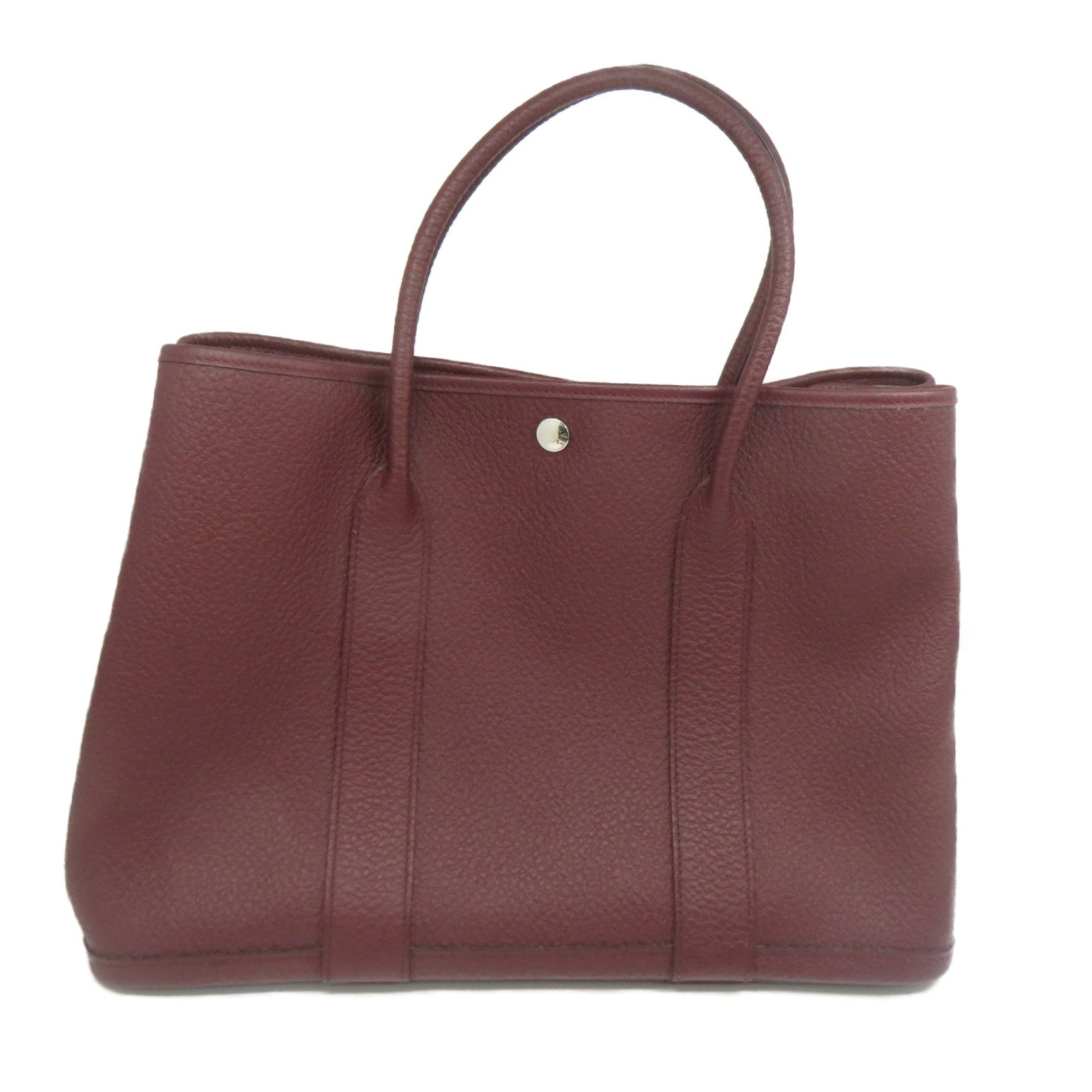 HERMES Negonda皮革Garden Party PM銀扣手挽袋酒紅色