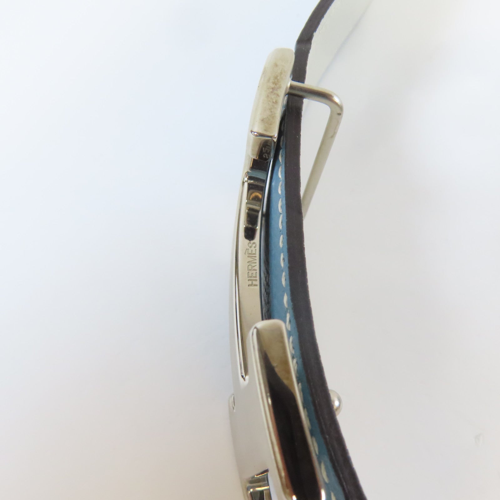 HERMES Epsom皮革H Belt銀扣皮帶藍色/白色