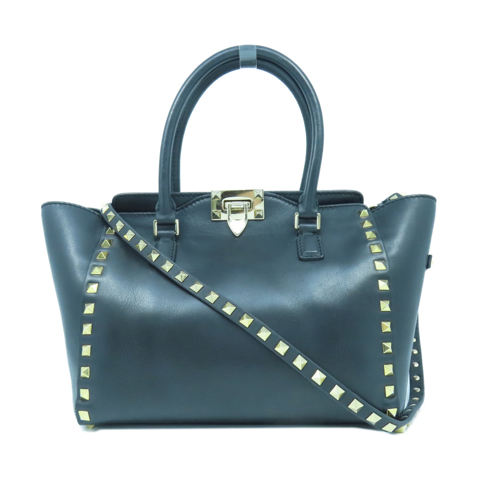 Valentino 牛皮皮革Shoulder Bag金扣手挽肩背兩用袋黑色
