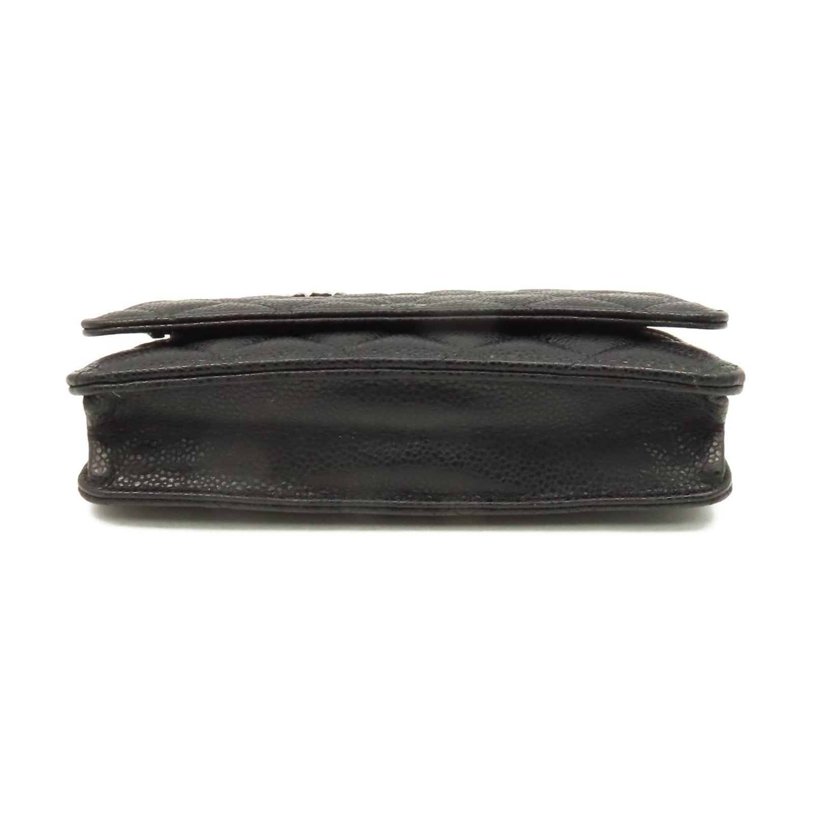 CHANEL 菱格Caviar皮革Wallet On Chain Shoulder Bag銀扣鏈帶肩背袋黑色