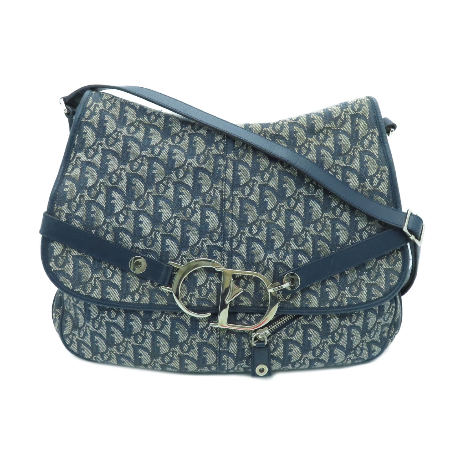 Dior canvas Shoulder Bag silver buckle shoulder bag blue