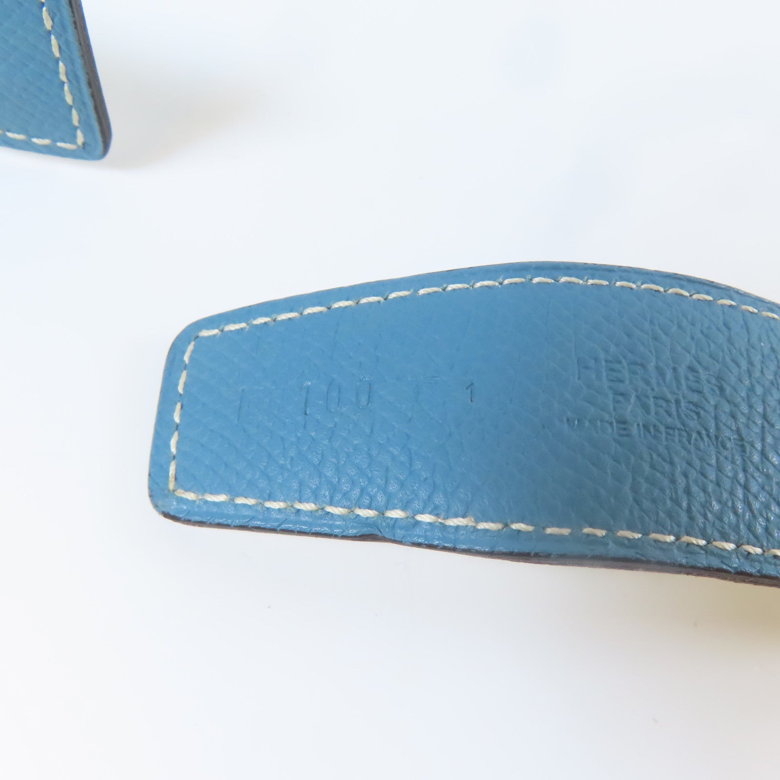 HERMES Epsom皮革H Belt銀扣皮帶藍色/白色