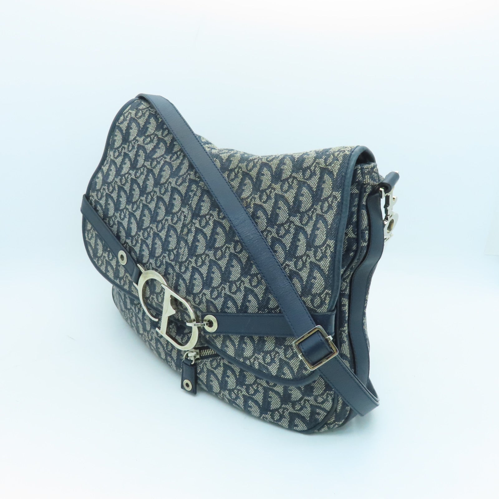 Dior canvas Shoulder Bag silver buckle shoulder bag blue