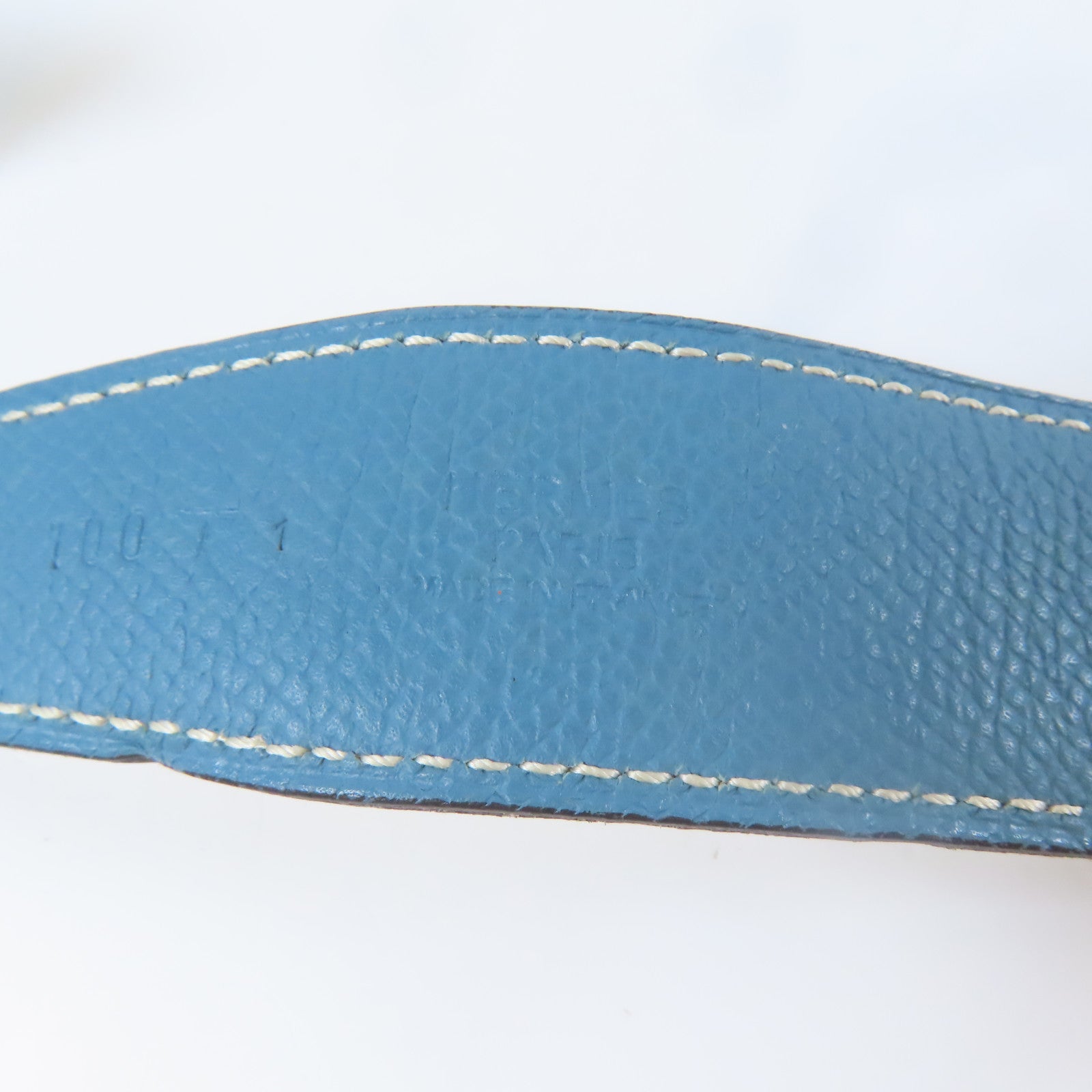 HERMES Epsom皮革H Belt銀扣皮帶藍色/白色