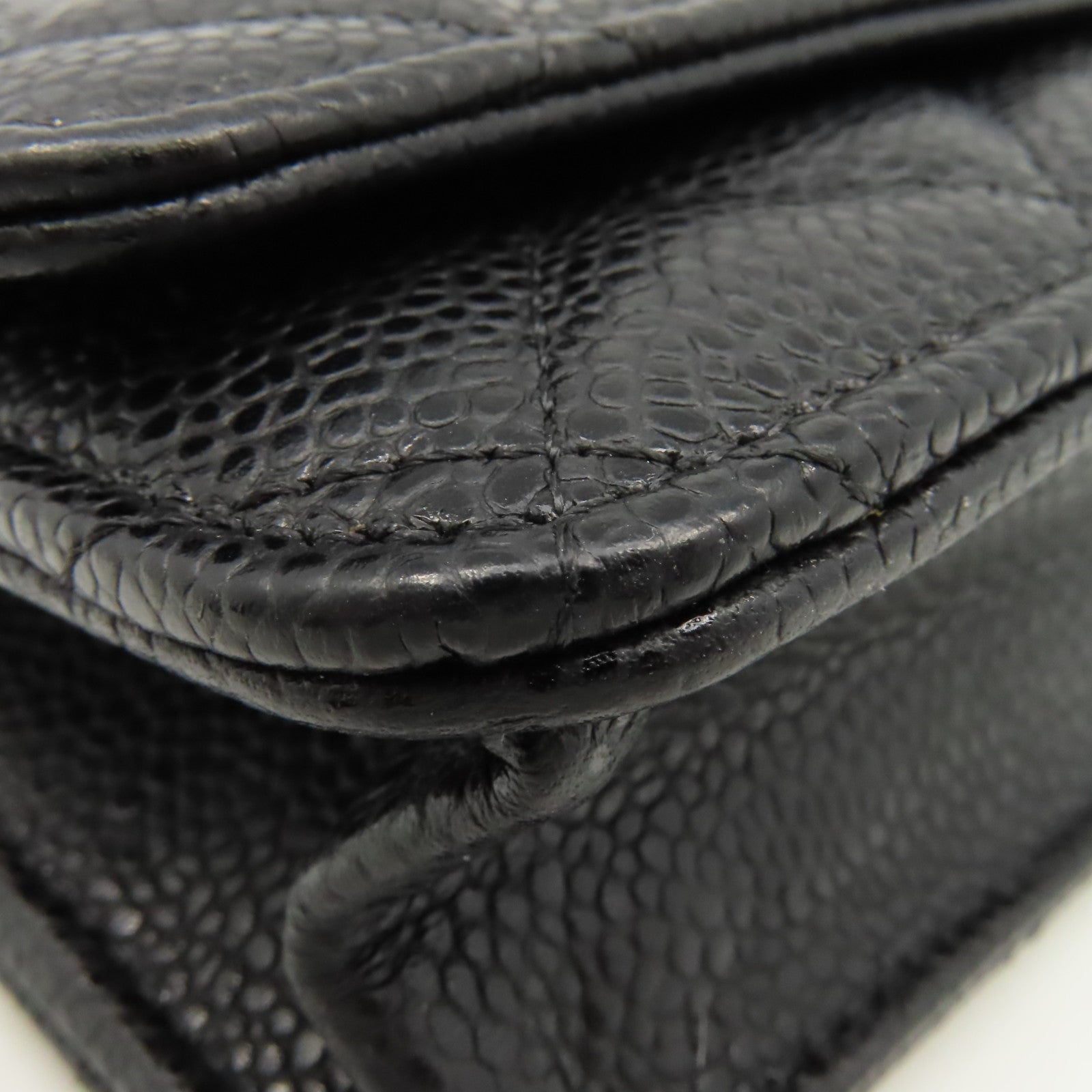 CHANEL 菱格Caviar皮革Wallet On Chain Shoulder Bag銀扣鏈帶肩背袋黑色