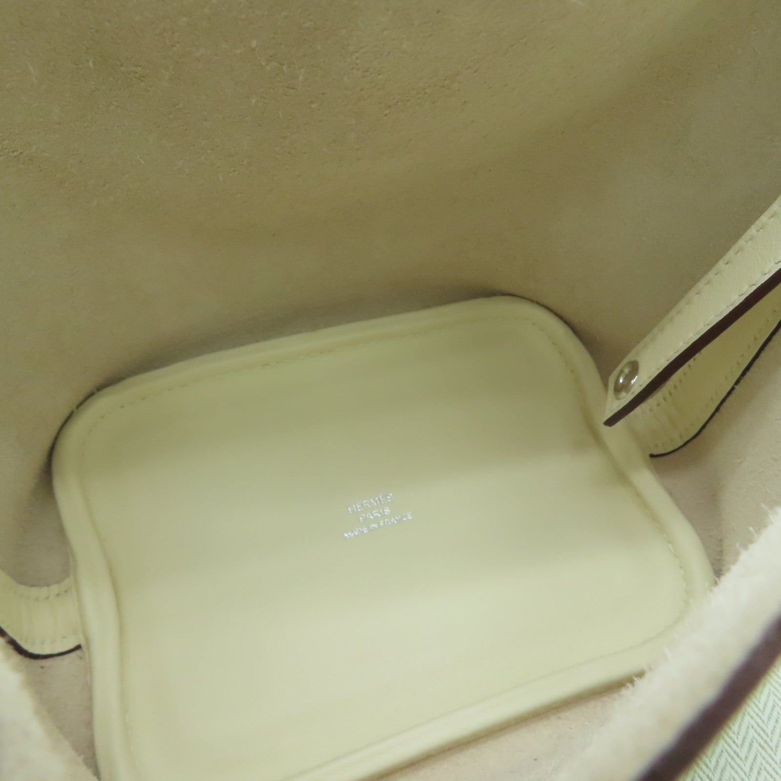 HERMES Swift皮革Picotin Lucky Daisy Mirco银扣手挽袋Nata/米白色绿色