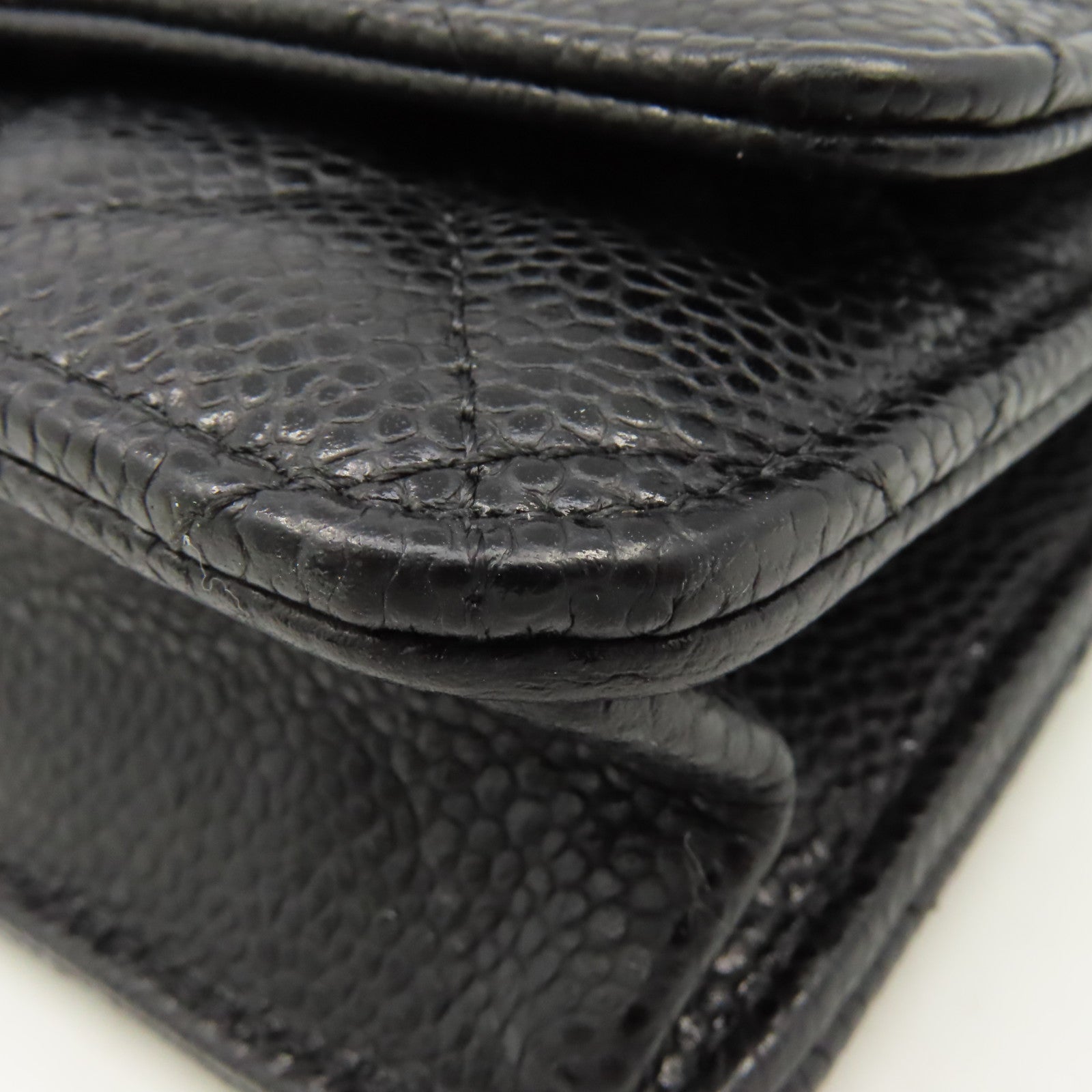 CHANEL 菱格Caviar皮革Wallet On Chain Shoulder Bag銀扣鏈帶肩背袋黑色