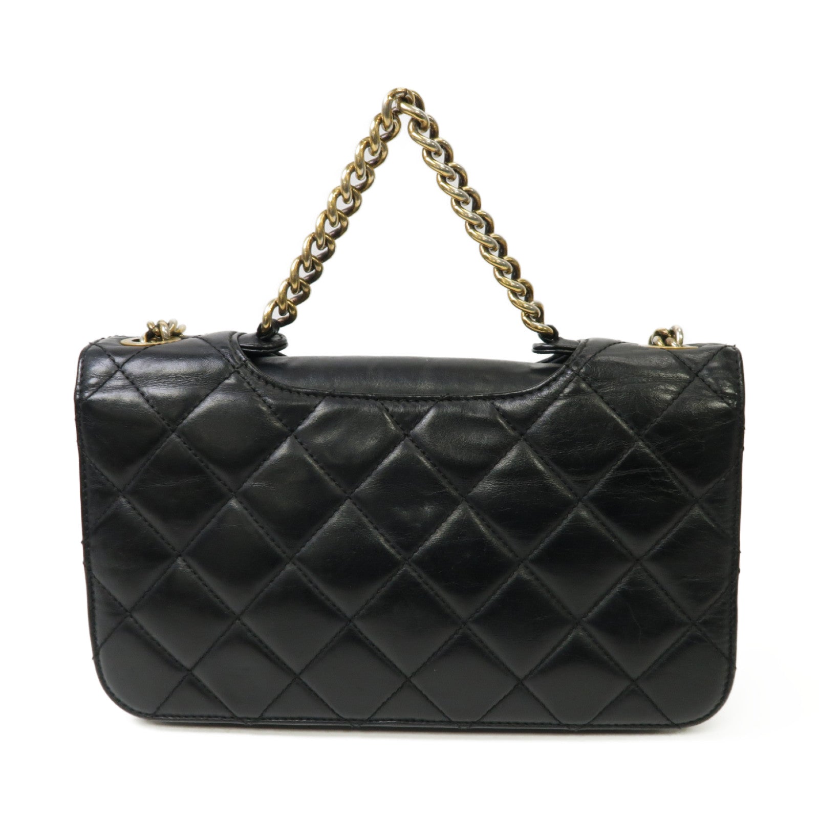 CHANEL 菱格牛皮皮革Chain Shoulder Bag金扣手挽肩背兩用袋黒色