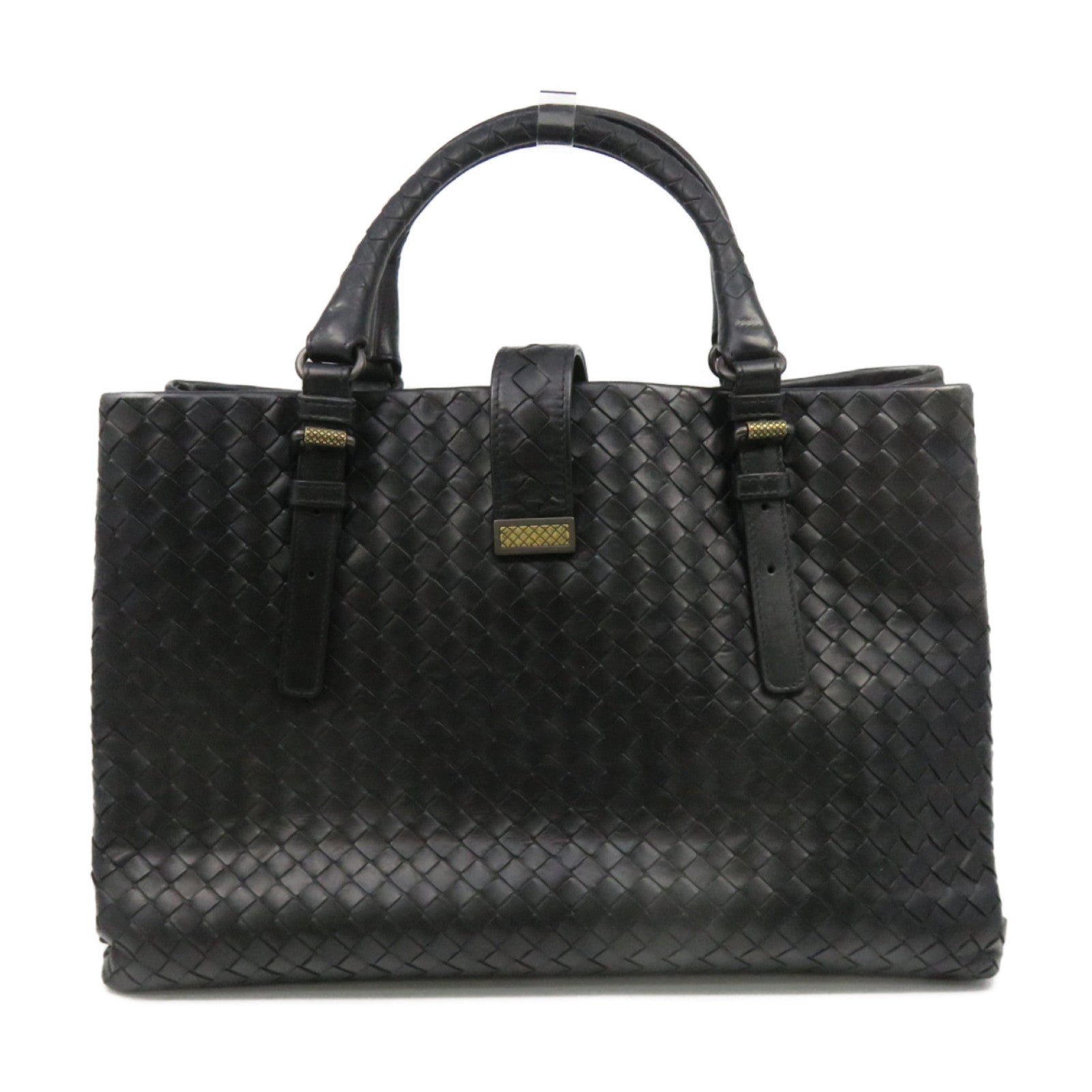 BOTTEGA VENETA Textured Leather 2Way Hand Bag Gold Buckle Handle