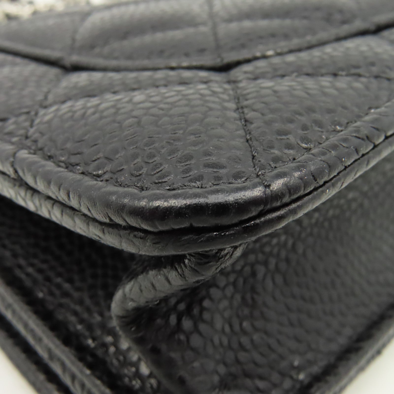 CHANEL 菱格Caviar皮革Wallet On Chain Shoulder Bag銀扣鏈帶肩背袋黑色