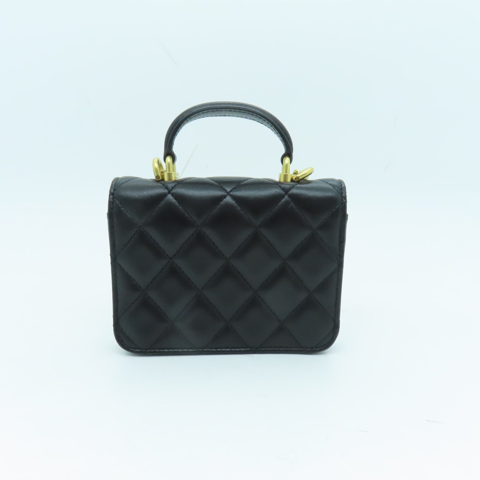 CHANEL 羊皮皮革Flap Coin Purse With Chain金扣鏈帶肩背袋黑色