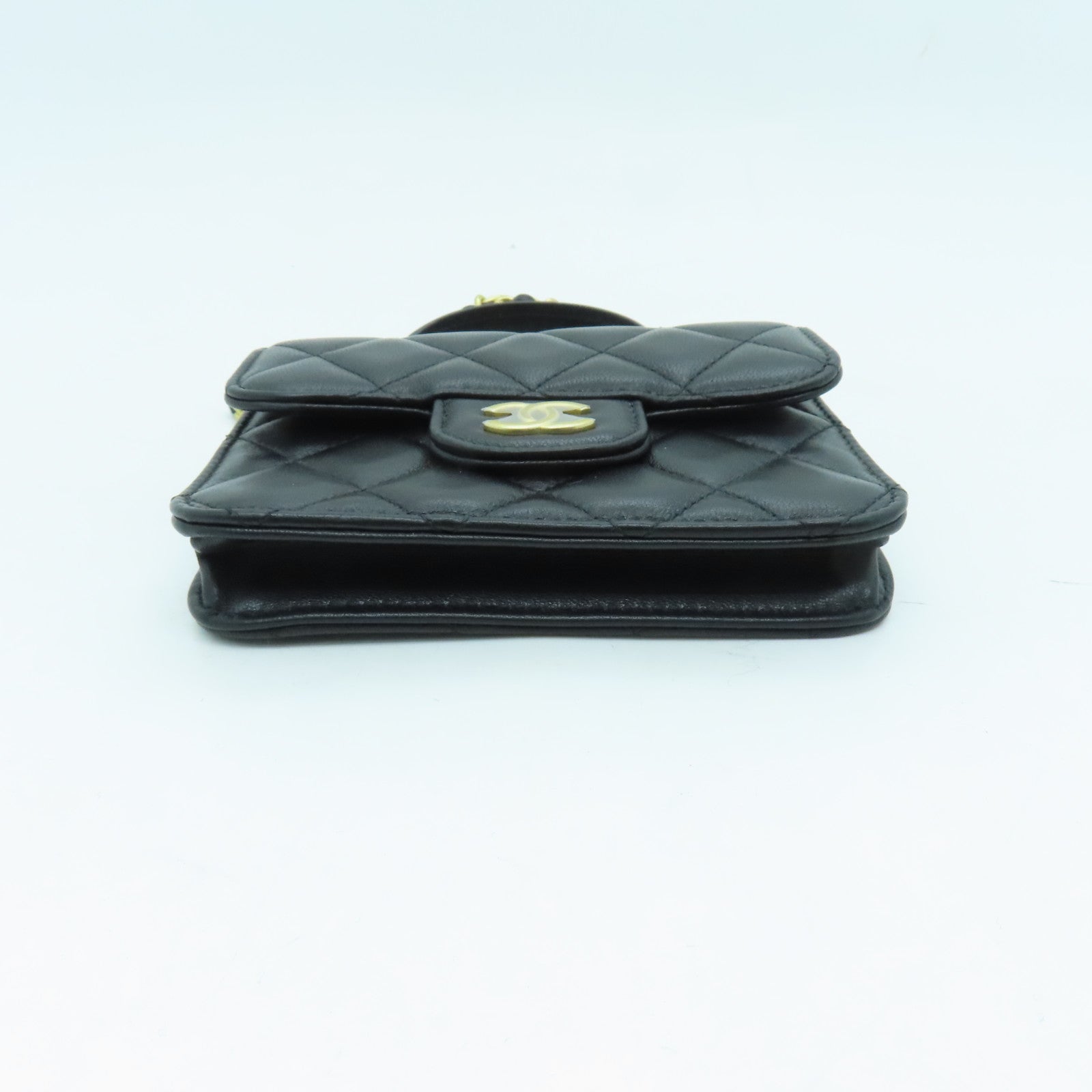 CHANEL 羊皮皮革Flap Coin Purse With Chain金扣鏈帶肩背袋黑色