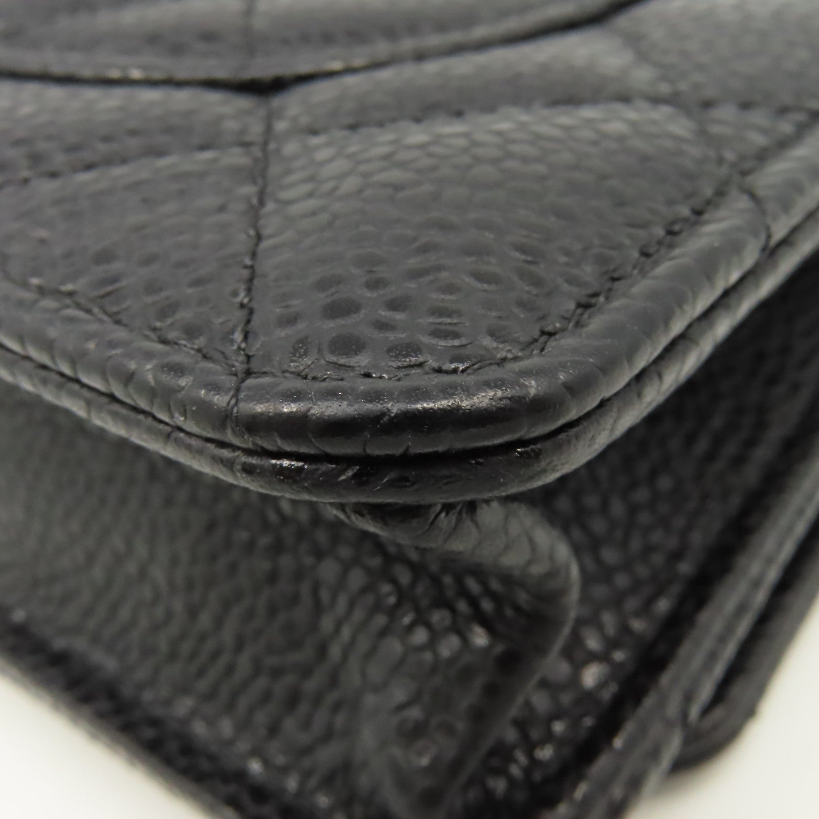 CHANEL 菱格Caviar皮革Wallet On Chain Shoulder Bag銀扣鏈帶肩背袋黑色