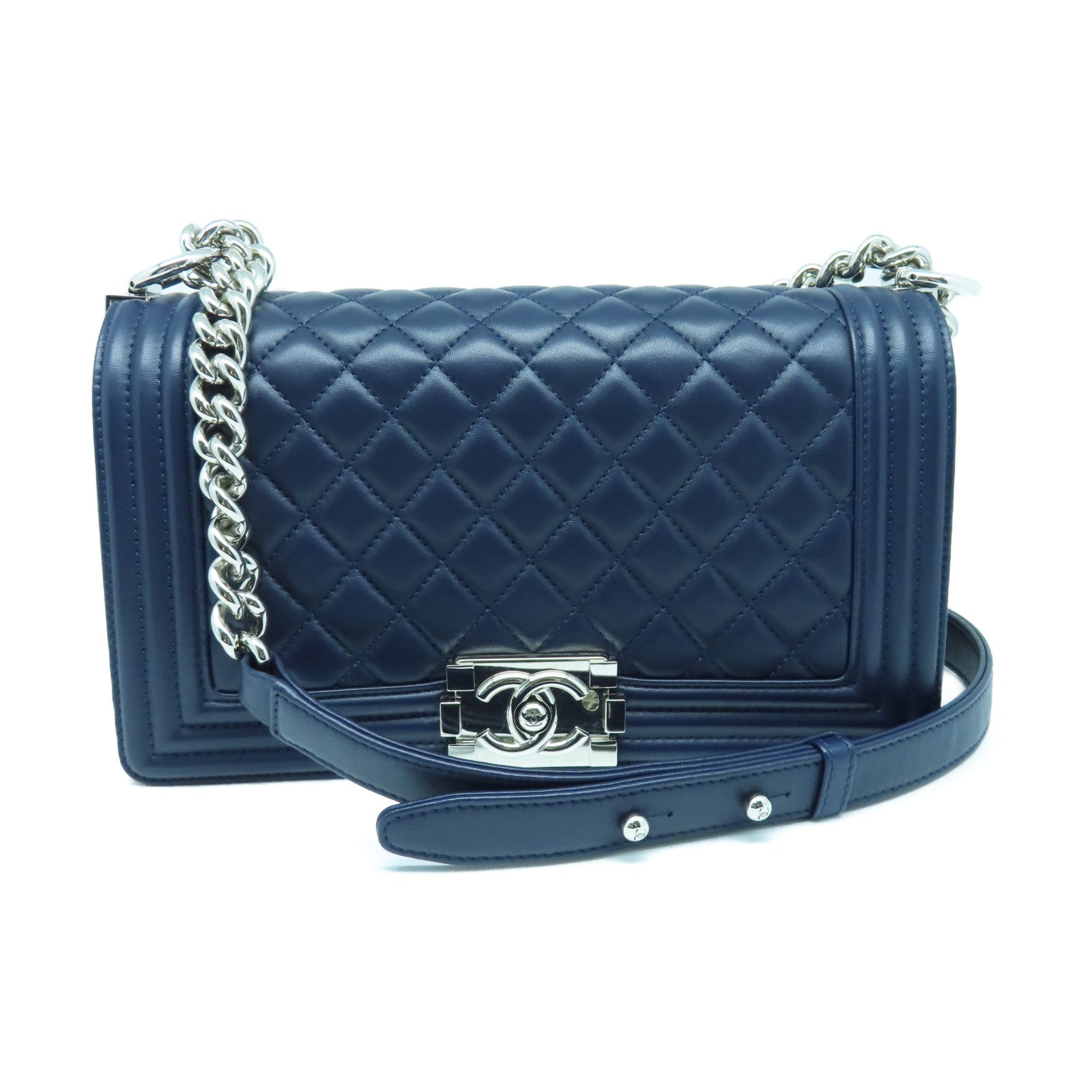 CHANEL Diamond Sheepskin Leather Chain Shoulder Silver Buckle Shoulder Bag Blue
